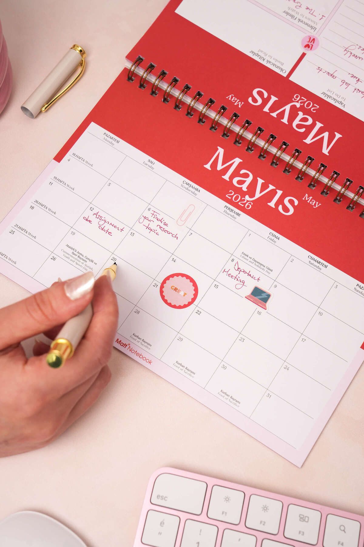 Matt Notebook 2025-2026 16 Aylık Akademik Masaüstü Planlayıcı Takvim