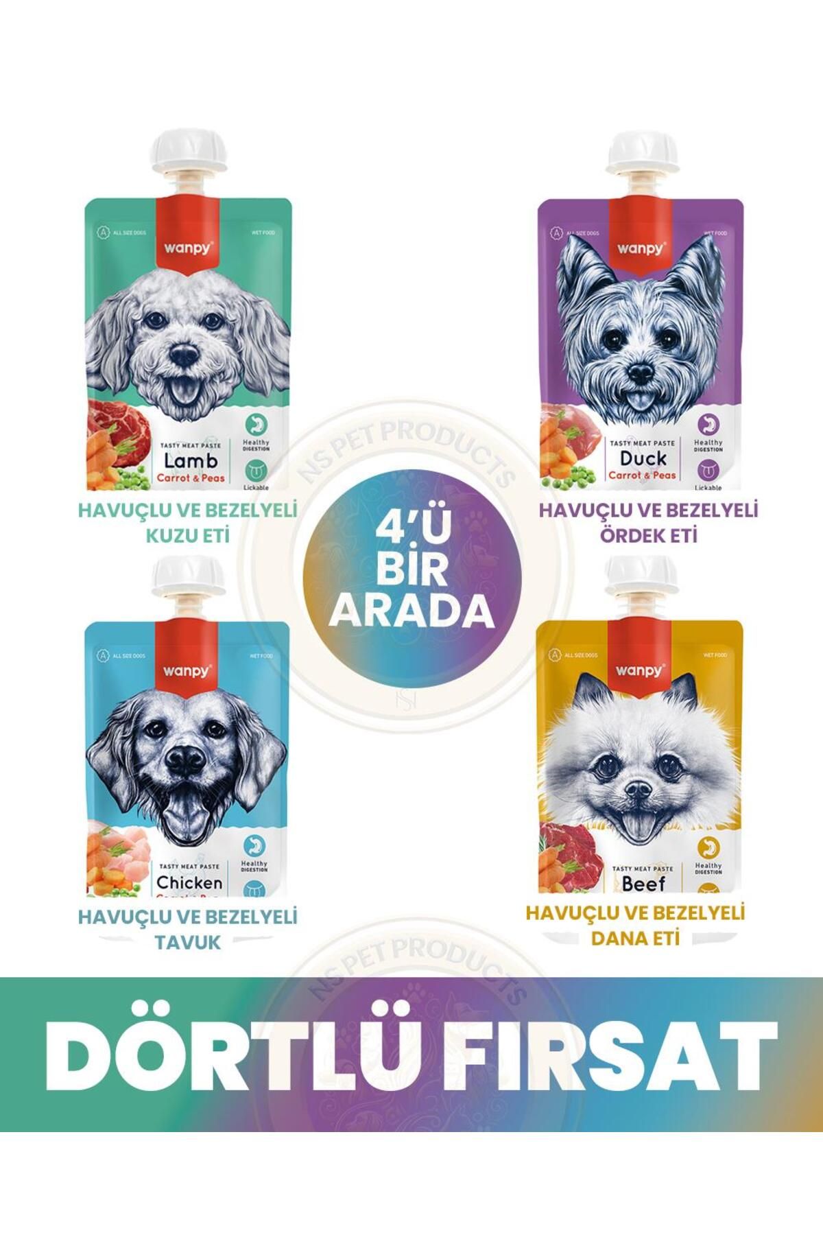 Wanpy Köpek Et Ezmesi 4 Lezzet 4lü Mix Paket 4x90gr