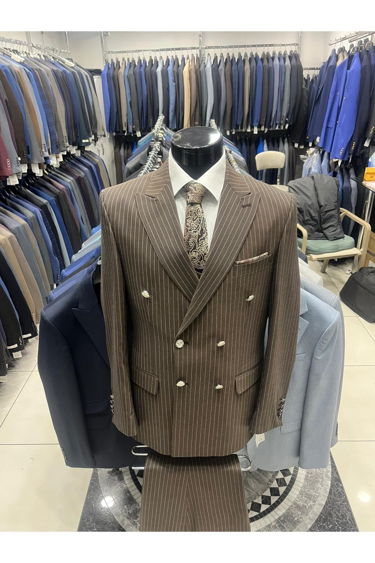 MASSARO-Double-breasted Striped Slimfit Suit Dress 3