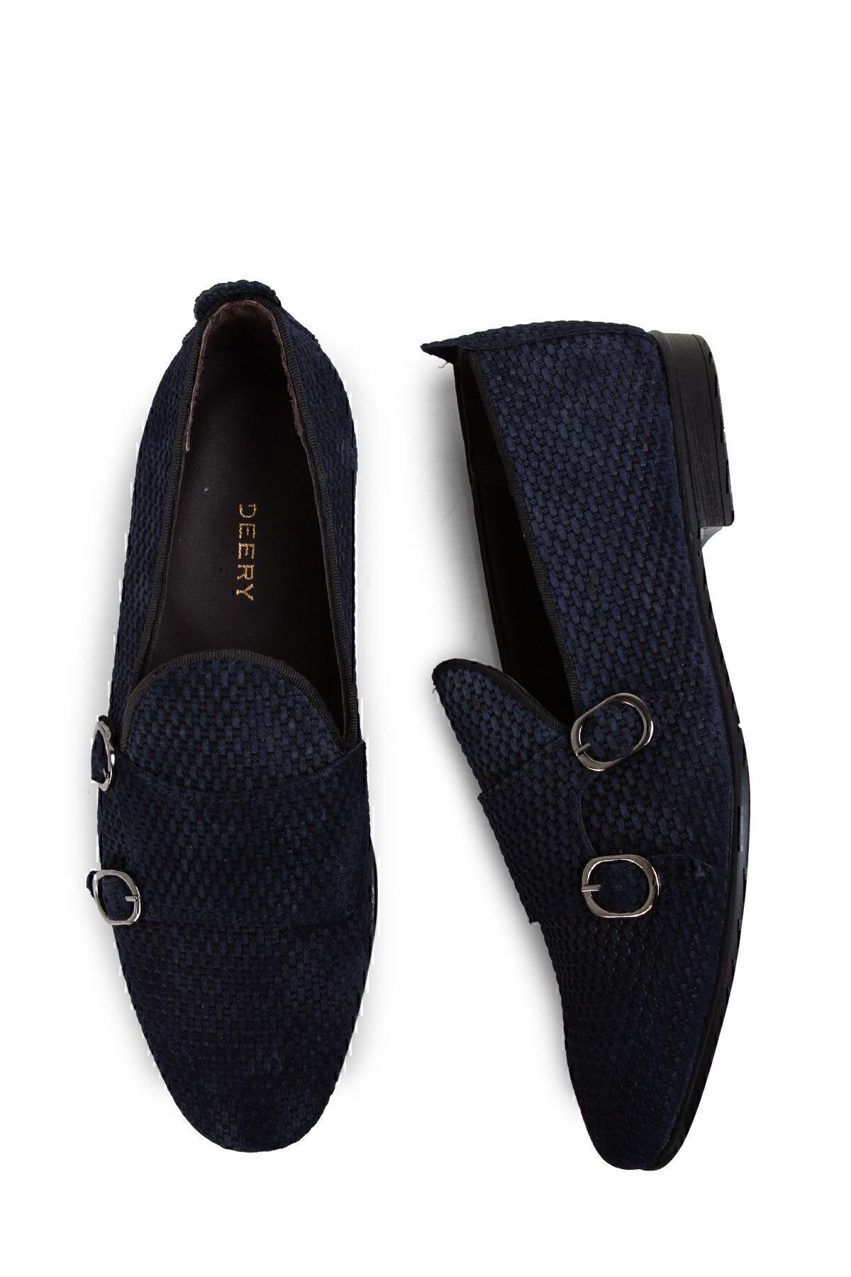 Deery-Genuine Nubuck Navy Blue Men's Double Buckle Loafer 4