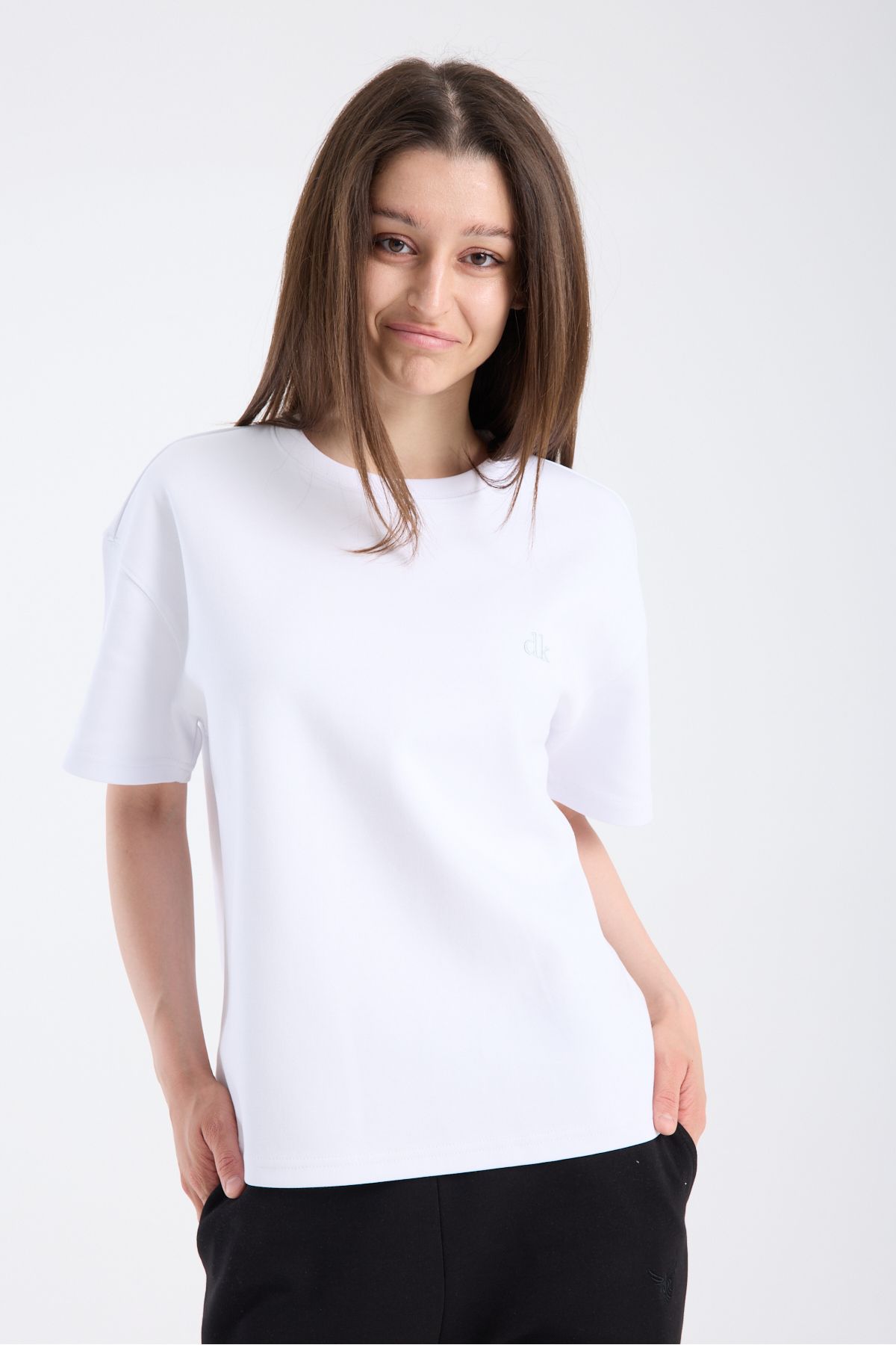 DK DOKUMACI Kadın Loose Fit Yarım kollu T-Shirt Beyaz
