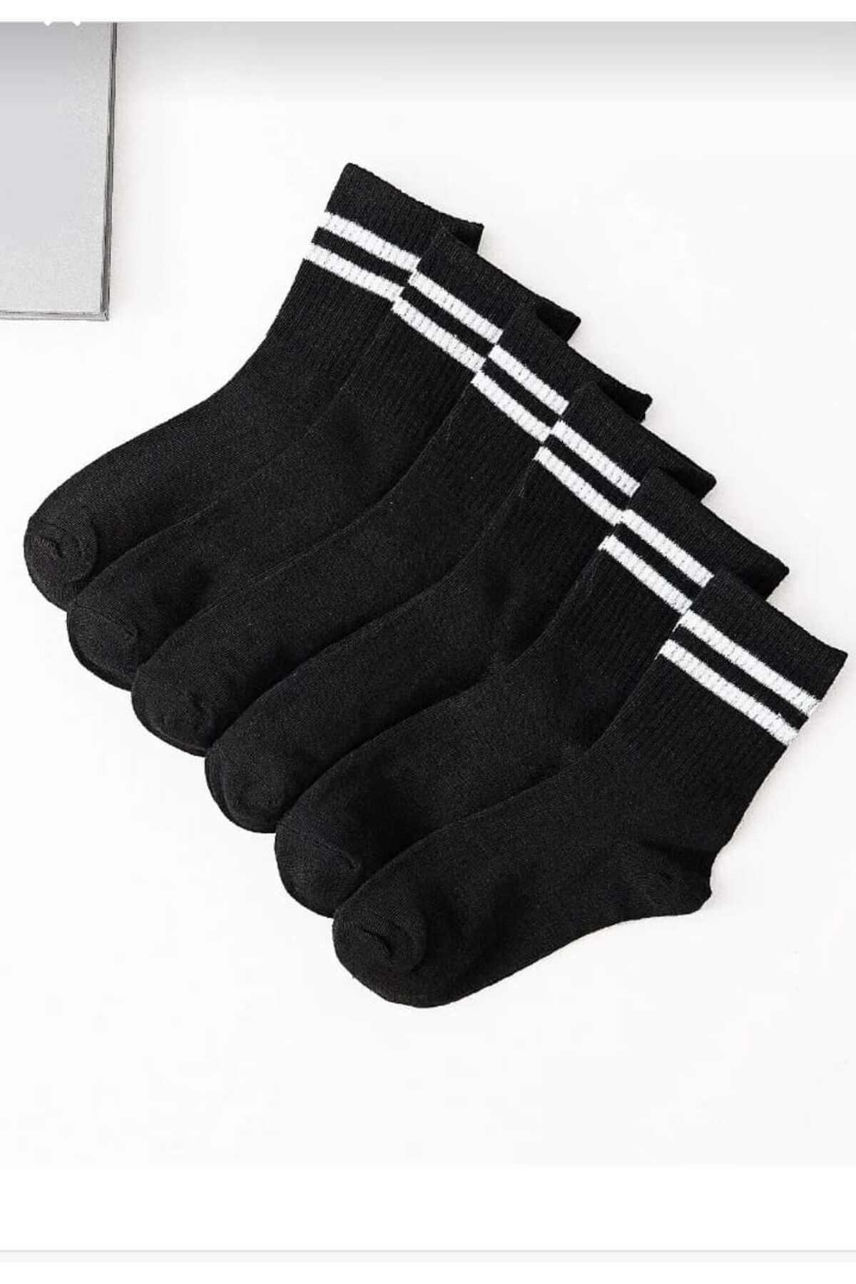 BARLASOCKS Ünisex siyah cizgili kolej çorap 5'li paket (PAMUK)