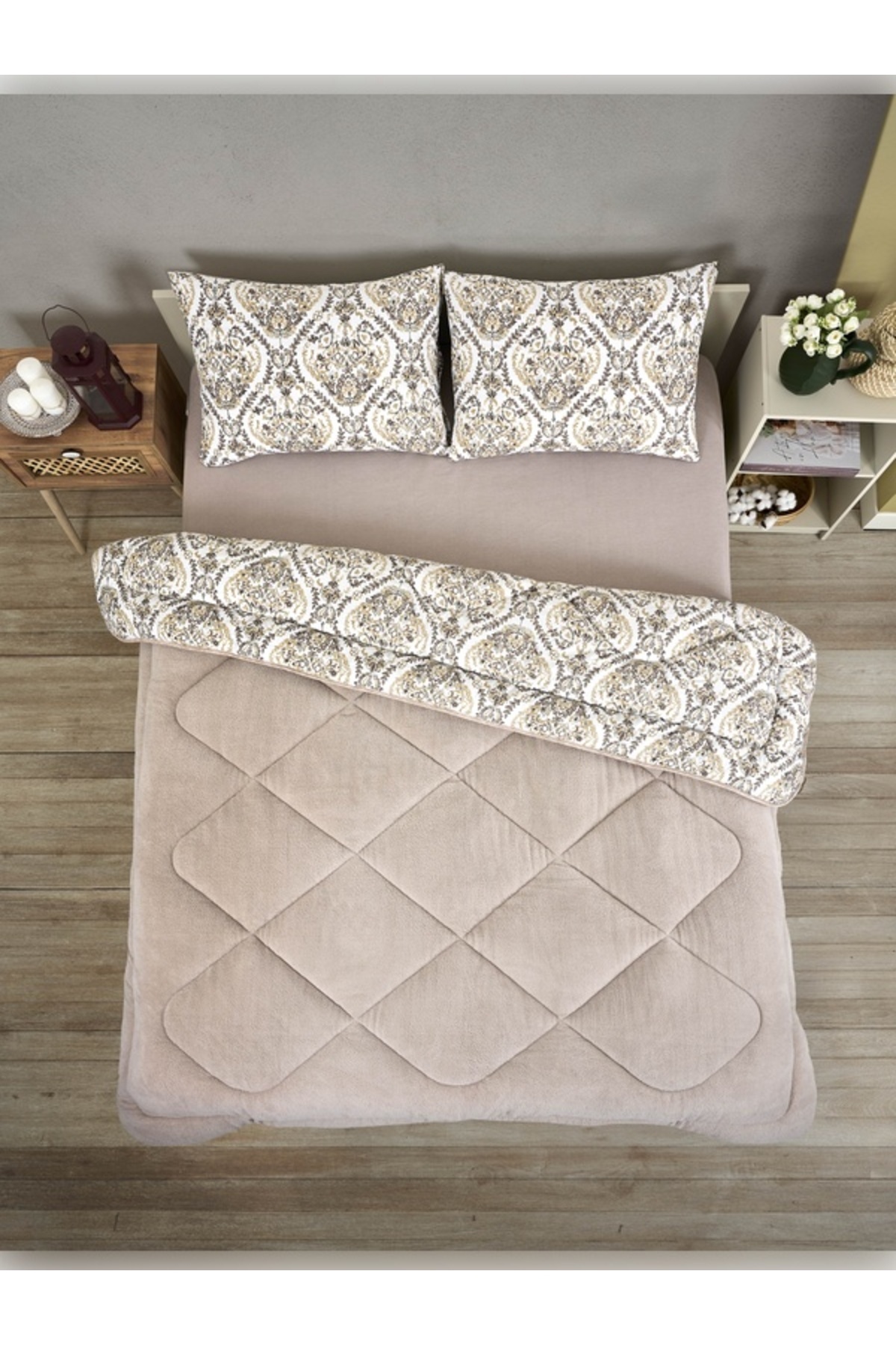 Sudem Home Collection-Double Double Sided Luxury Welsoft Elite Quilt Soft Fleece Quilt and Pillow Case Aksu Beige 5