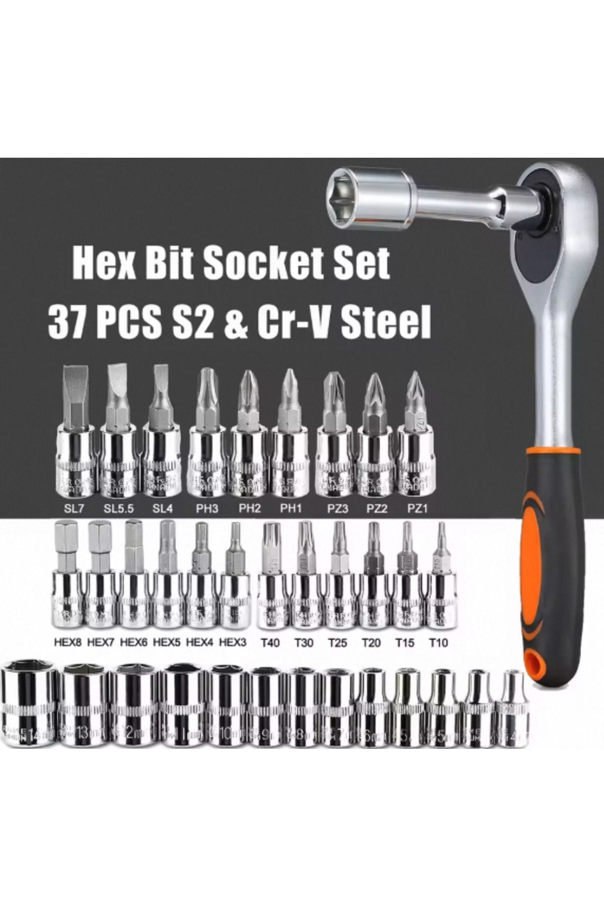NIUXIANG-46pc 46pc Drive Socket Set 1/4 Inch Ratchet Wrench Set With Sockets Metric Hex Bit Socket Set Mechan 4