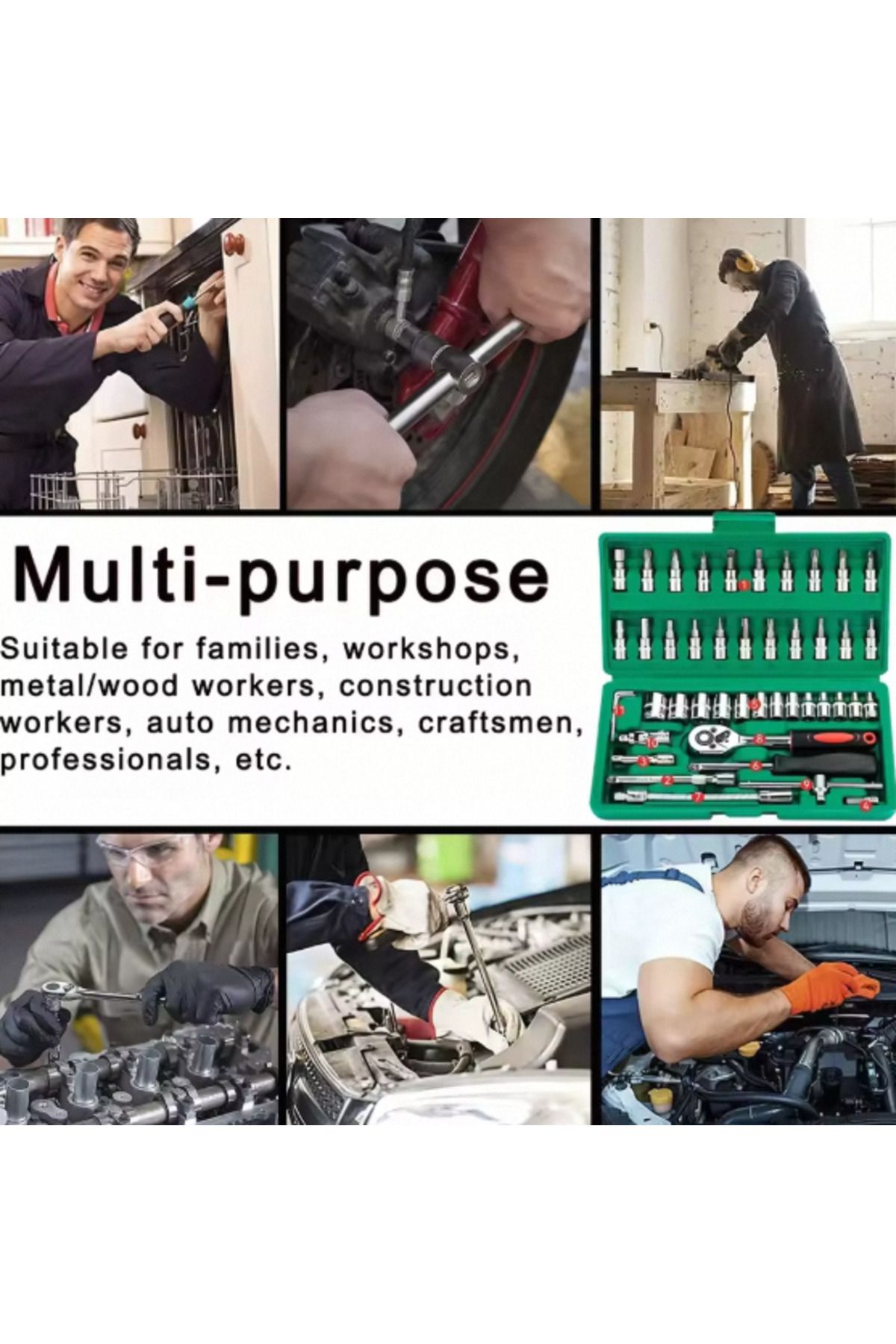 NIUXIANG-46pc 46pc Drive Socket Set 1/4 Inch Ratchet Wrench Set With Sockets Metric Hex Bit Socket Set Mechan 5