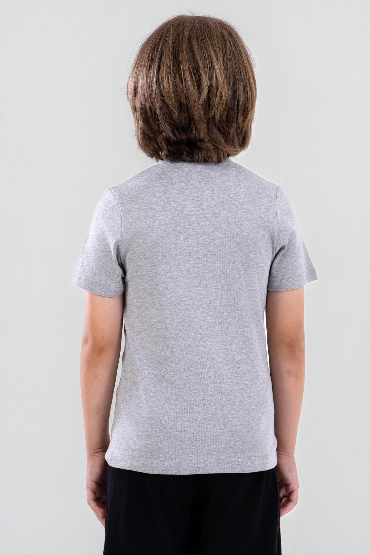 BAYKAR-Boy's Cotton Crew Neck Flannel T-Shirt Gray Melange 3