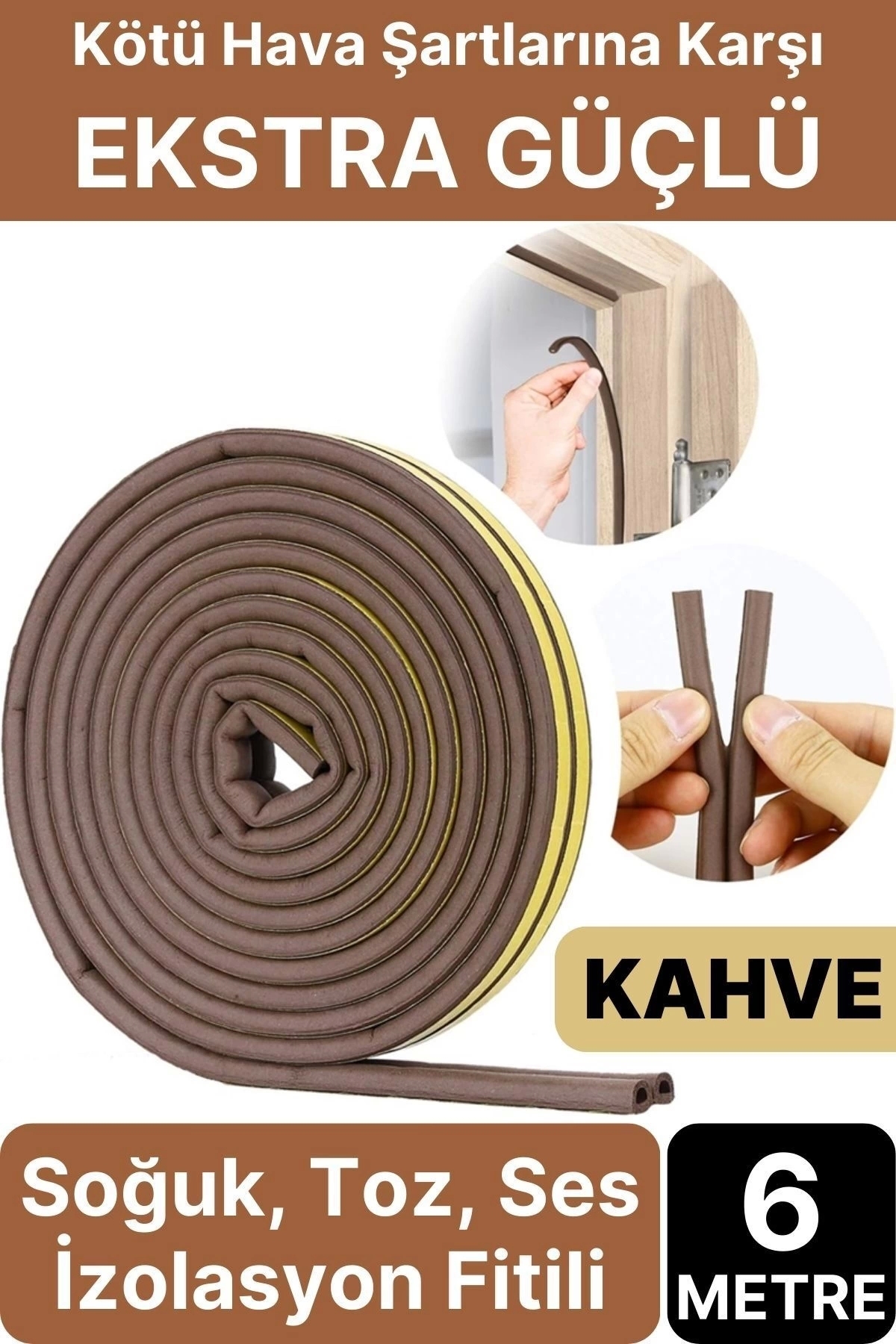 6 Meters Coffee Pvc Joinery Door Window Cold Proof Leak Proof Insulation Wick Adhesive 3x2=6 mt
