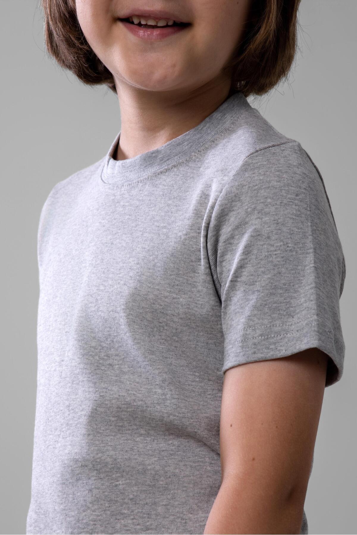 BAYKAR-Boy's Cotton Crew Neck Flannel T-Shirt Gray Melange 4