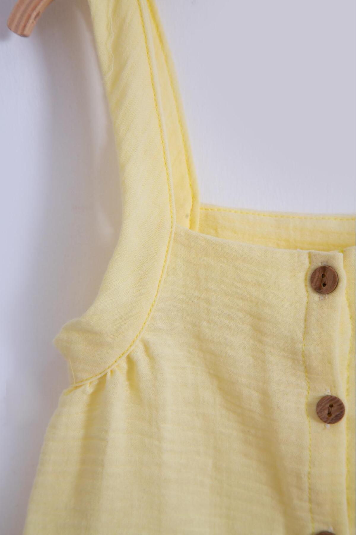 Bubito Asklılı Müslin Kız Bebek Yazlık Şort 2'li Takım-Sarı fotoğrafı 5 (önizleme)