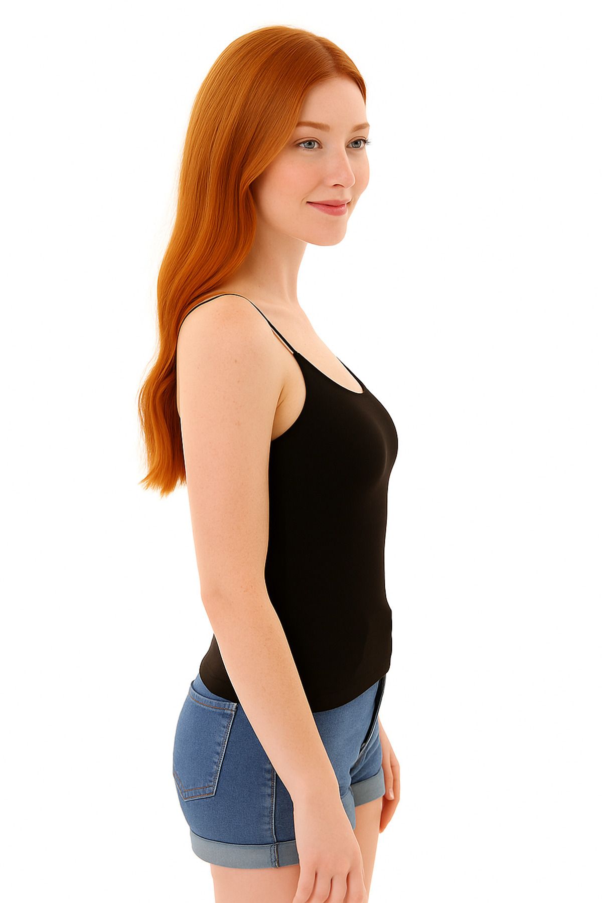 ParlaMira-Women's Black Viscose Lycra Underwear Non-Showing Structure Double Layer Rope Strap Long Undershirt 3