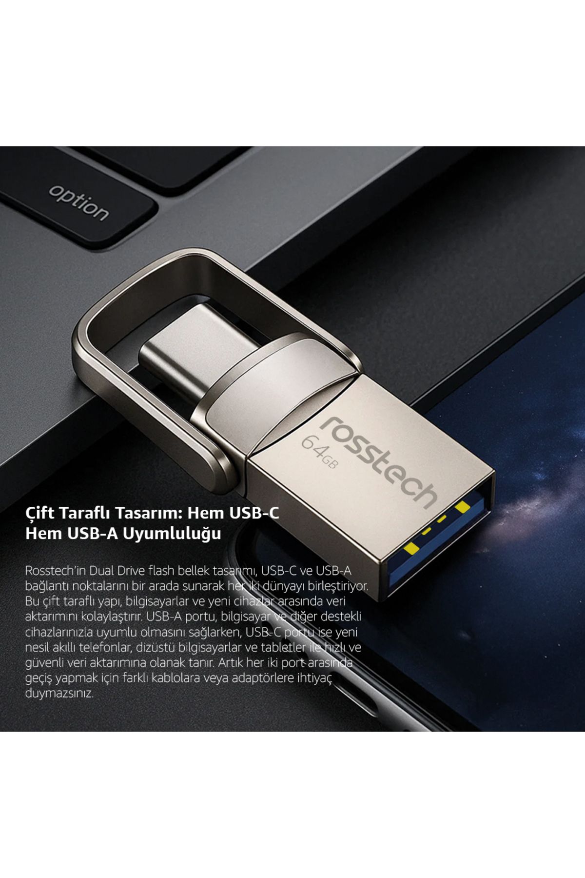 ROSSTECH-Extra Dual Drive 64Gb USB 3.2 Gen1 to Type-C 150Mb-Sn Flash Memory 5