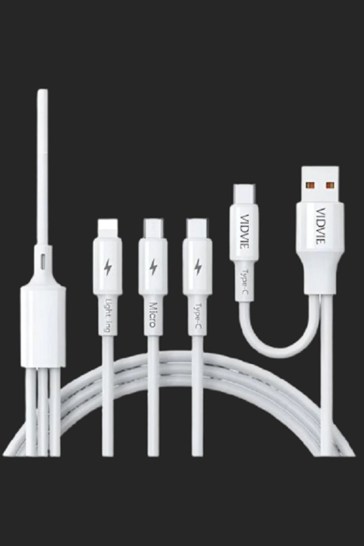 Vidvie-3-in-1 Multi Charging Cable (2M) – USB to Lightning, Type-C & Micro USB Connectors 1