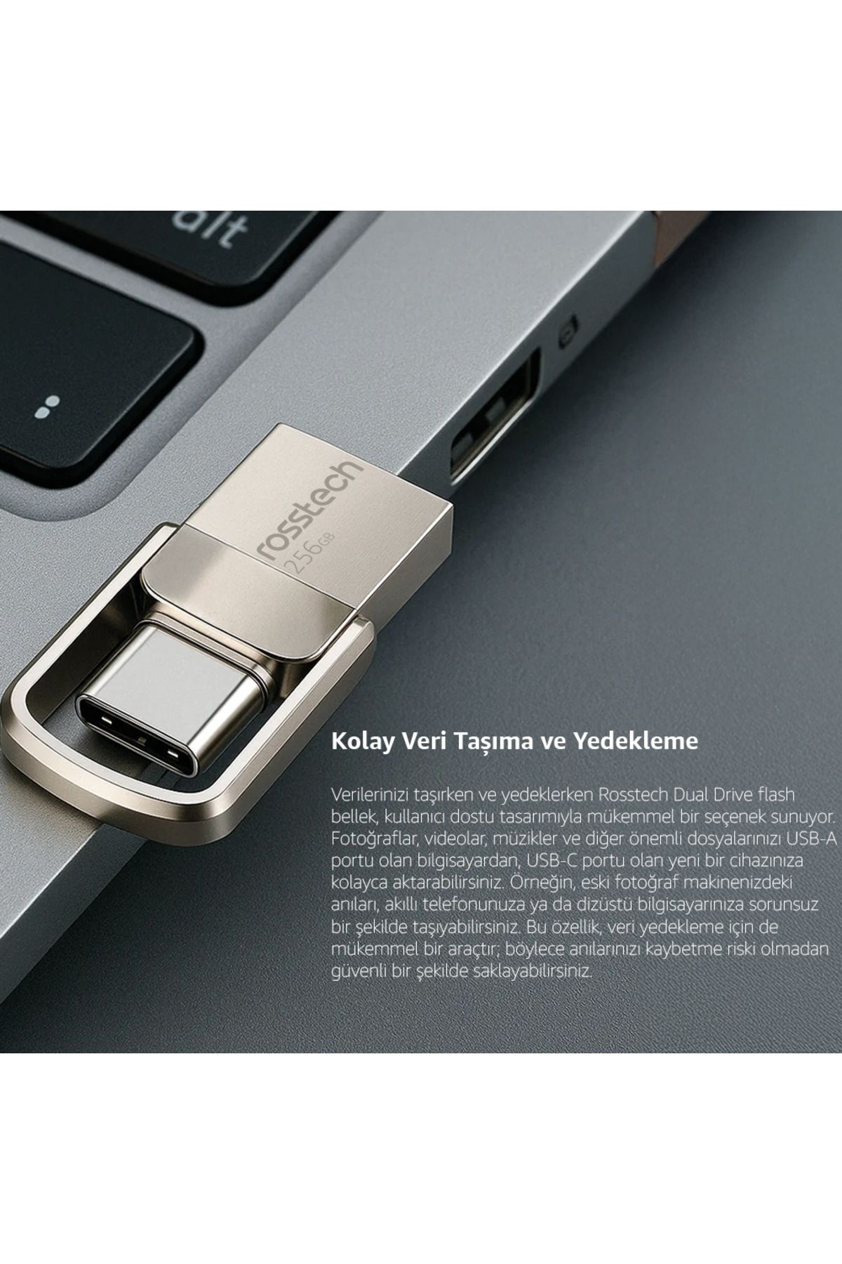 ROSSTECH-Extra Dual Drive 256Gb USB 3.2 Gen1 to Type-C 150Mb-Sn Flash Memory 6