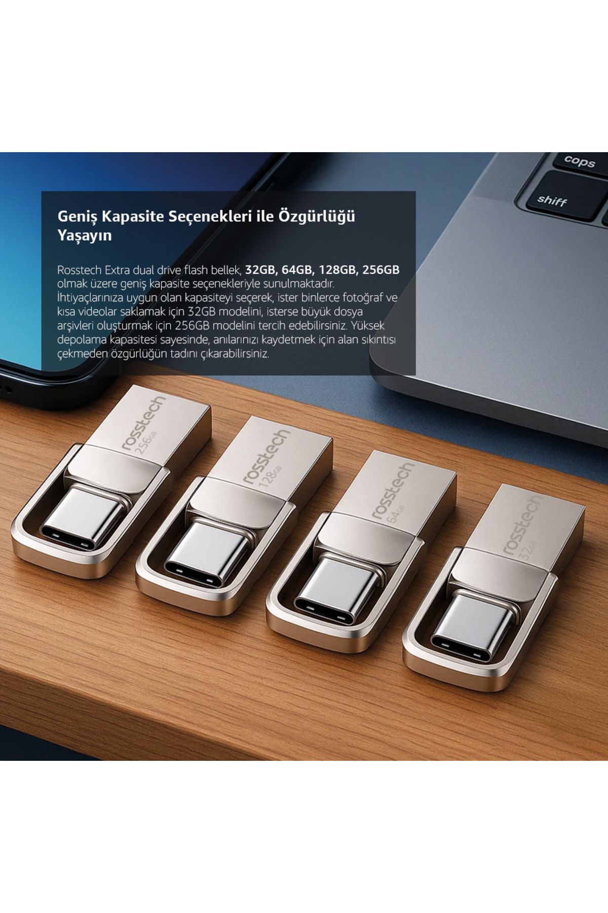 ROSSTECH-Extra Dual Drive 256Gb USB 3.2 Gen1 to Type-C 150Mb-Sn Flash Memory 3