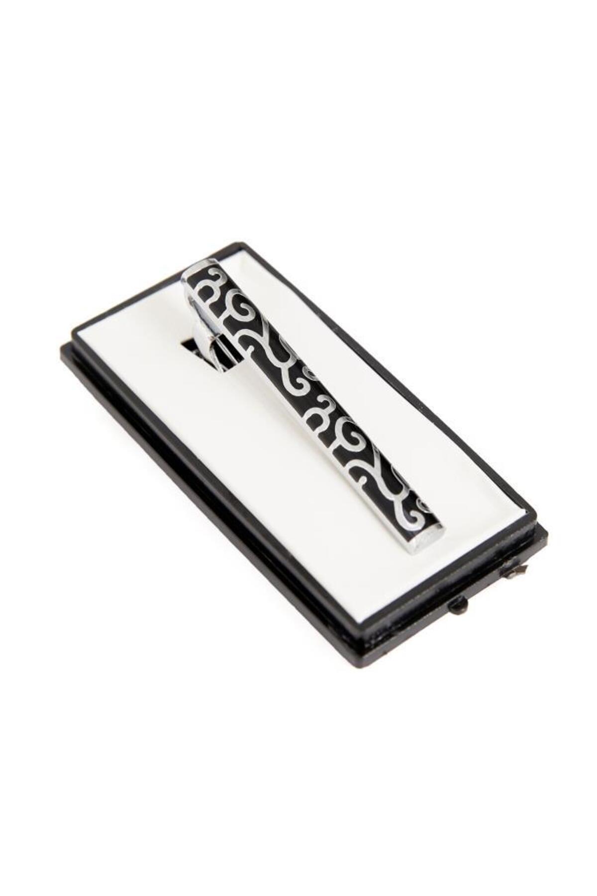  سنجاق کراوات طرح‌دار مشکی و نقره‌ای