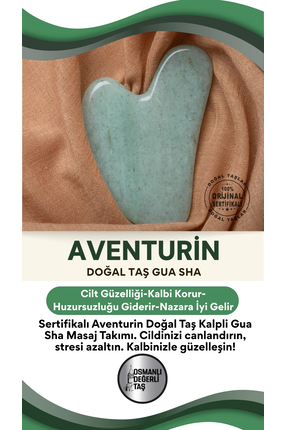 OSMANLI DOĞAL TAŞ Sertifikalı Aventurin Doğal Taş Kalpli Gua Sha Masaj Takımı...