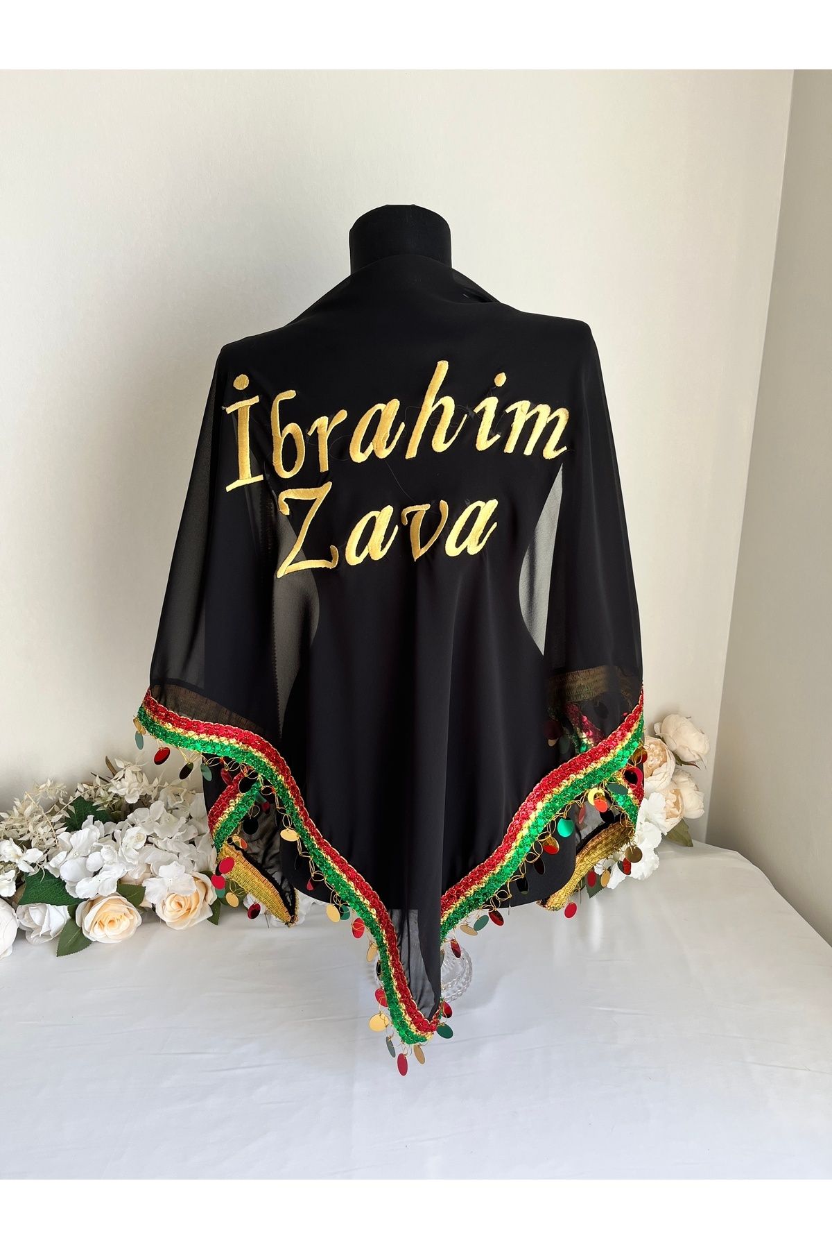 LE FANTASİA İsme Özel Nakışlı Damat Örtüsü & Eldiveni (YAZIYI MESAJ İLE BİLDİRİN) Siyah&Gold