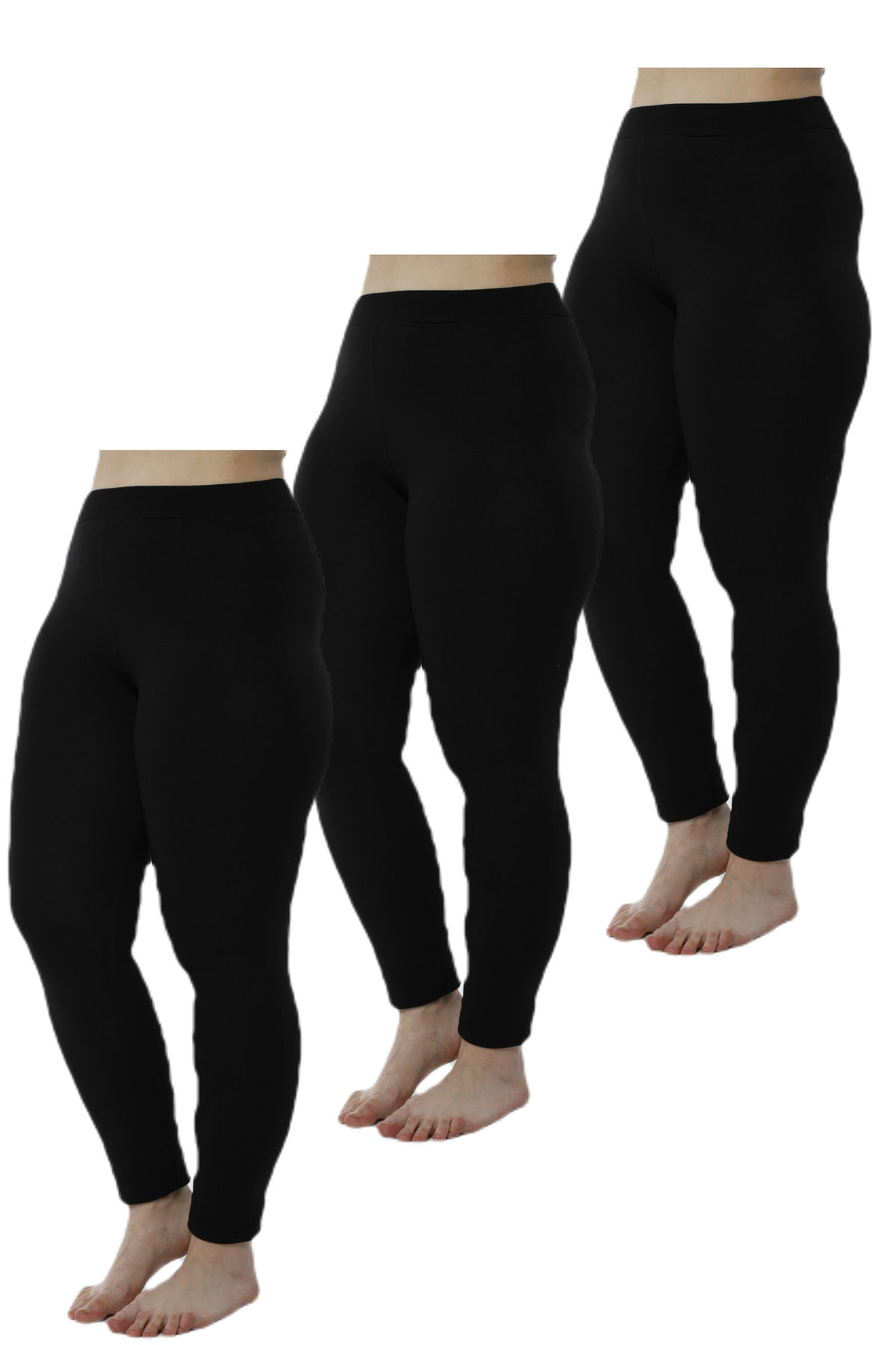 Genel Markalar Yumuşak Dokulu 3'lü Büyük Beden Battal Boy Siyah Uzun Kadın Tayt