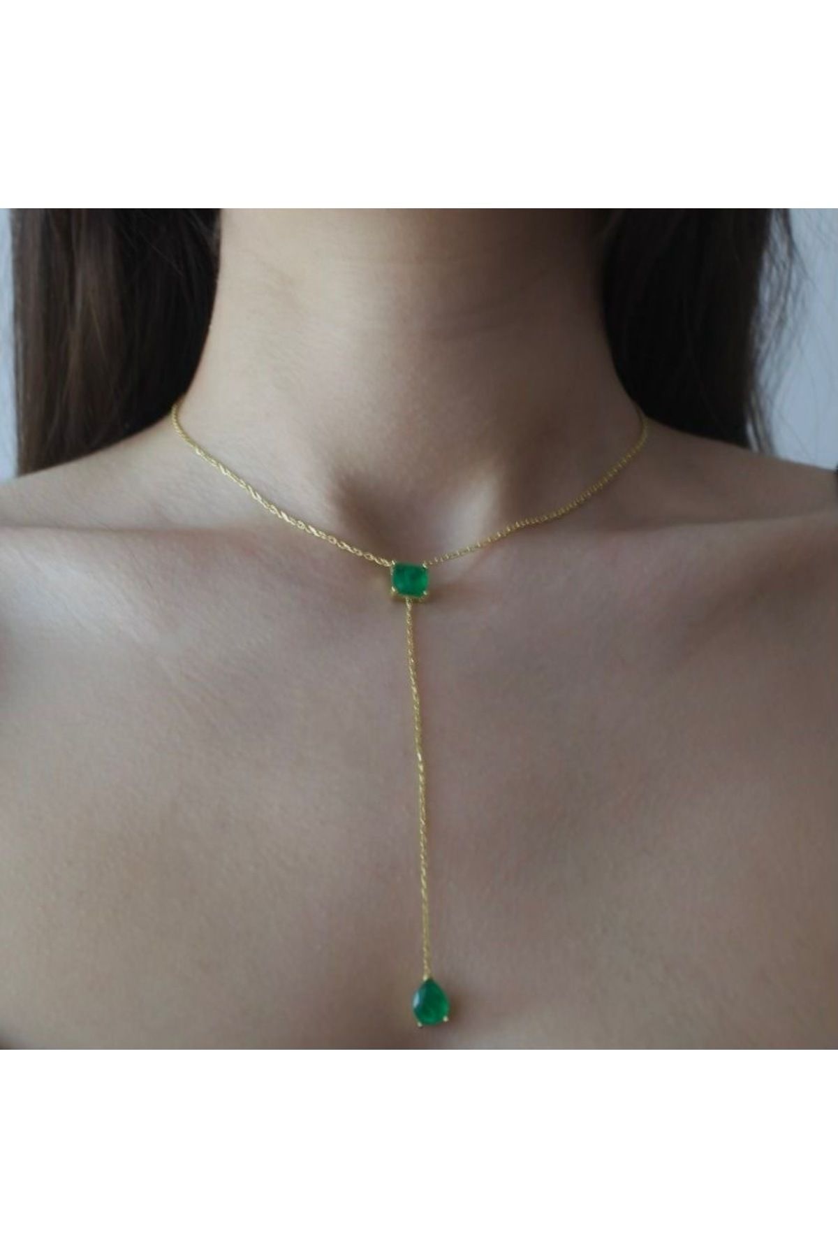 ATELİER JEWELLERY Paraiba Damla Taşlı Gümüş Y Kolye