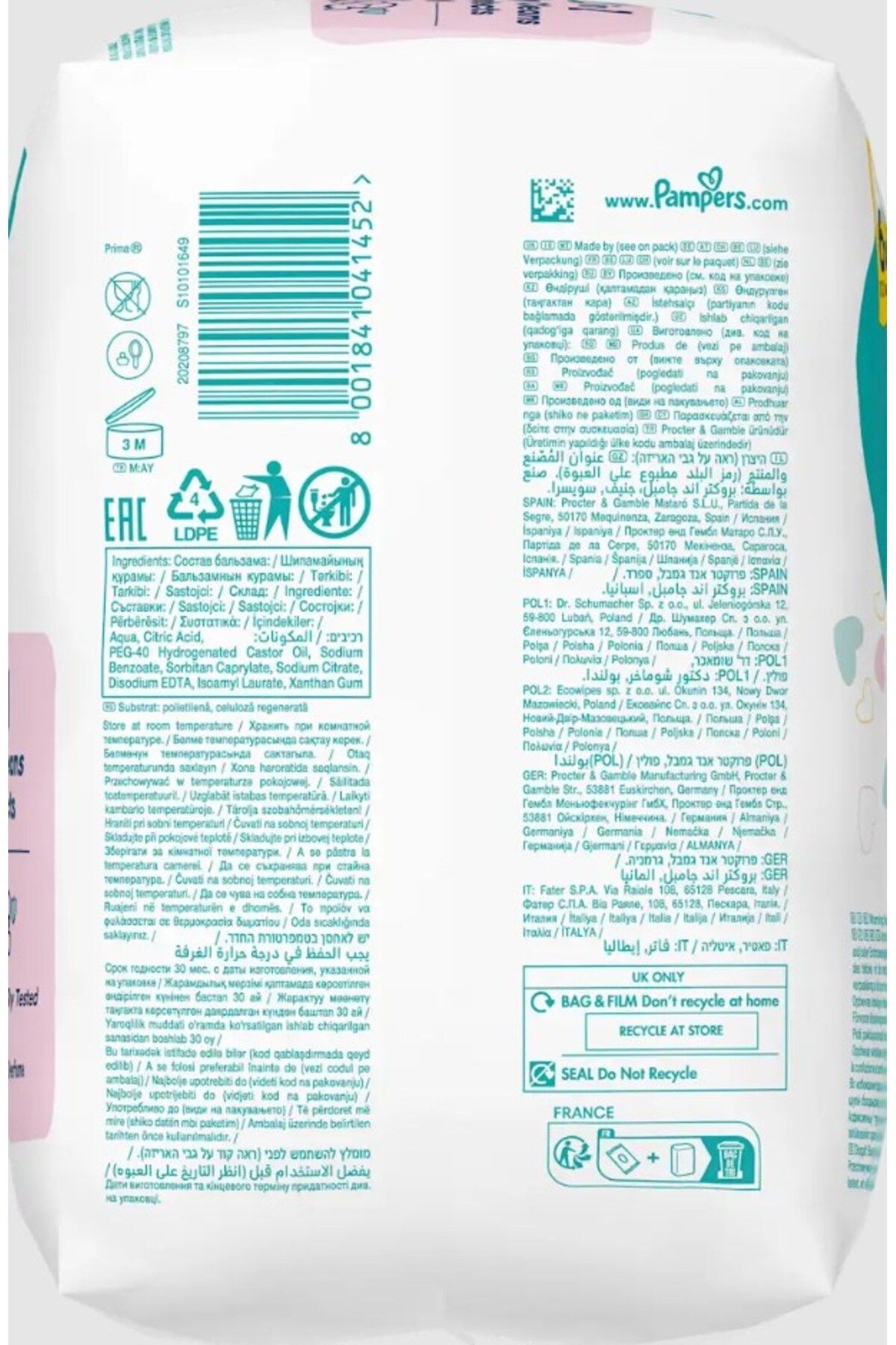 Prima-Sensitive Wet Towel Wipes Plant Based Unscented for Sensitive Skin (Set of 12) 624 Sheets 3