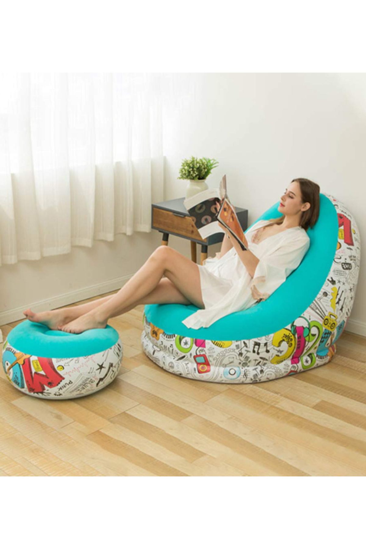 MACON-Generic Portable Inflatable Sofa With Footrest - Assorted 4
