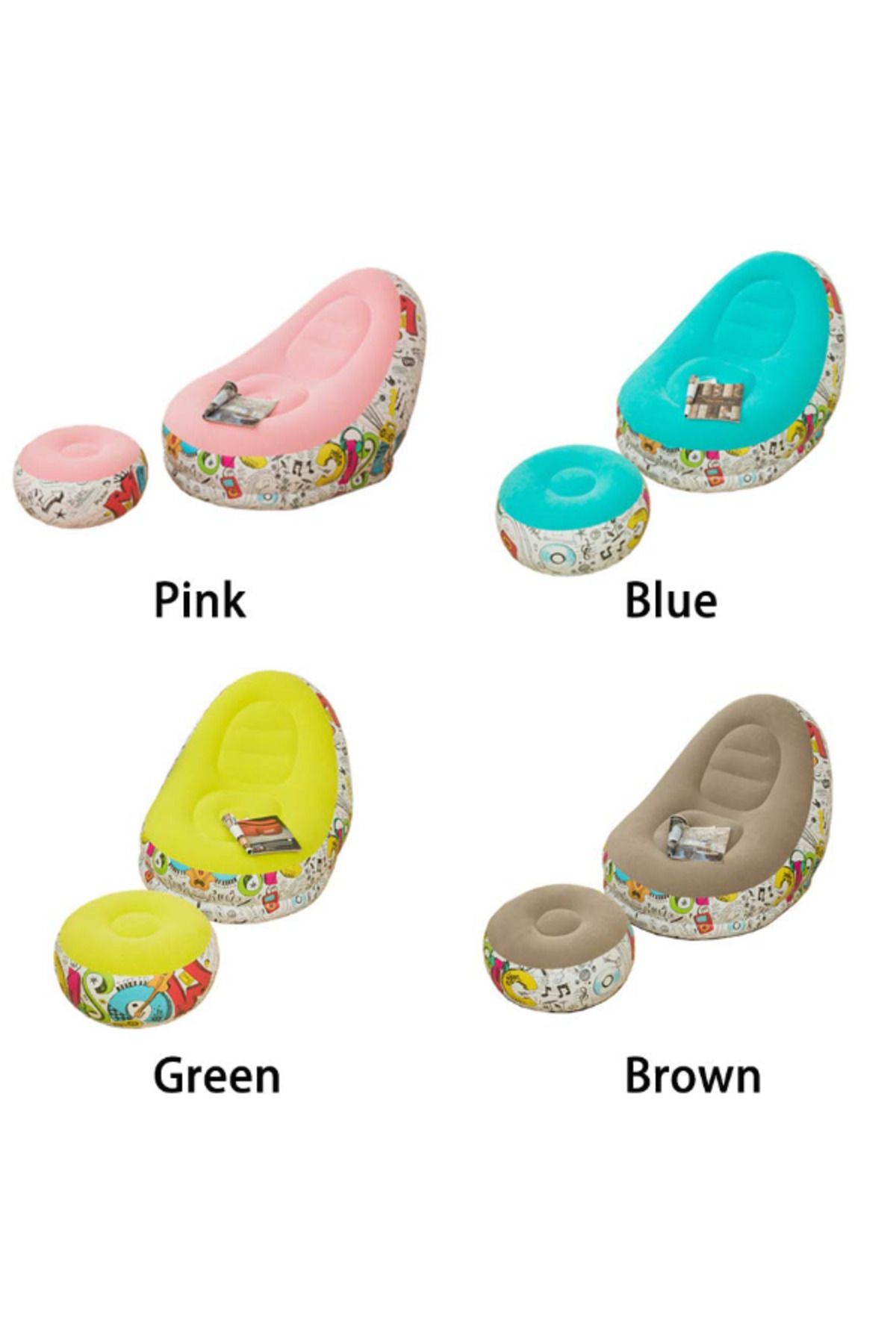 MACON-Generic Portable Inflatable Sofa With Footrest - Assorted 6