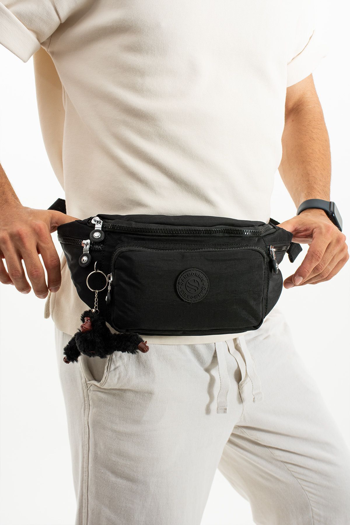 Sanmorris  Unisex Krinkıl Kumaş Siyah Renkli Suya Dayanıklı Ayarlanabilir Bel Ve Omuz Çantası - Görsel 5