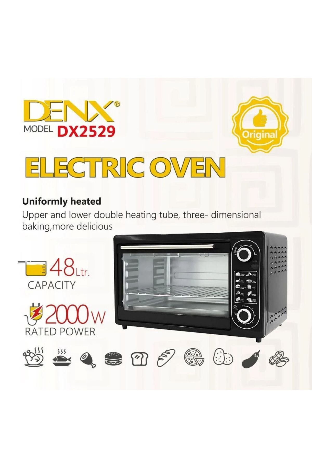 Denx-Electric Oven 48 Liters 2000 W ,temperature Control 100 °c - 3 Layer Electric Grill With Stove Lamp 2