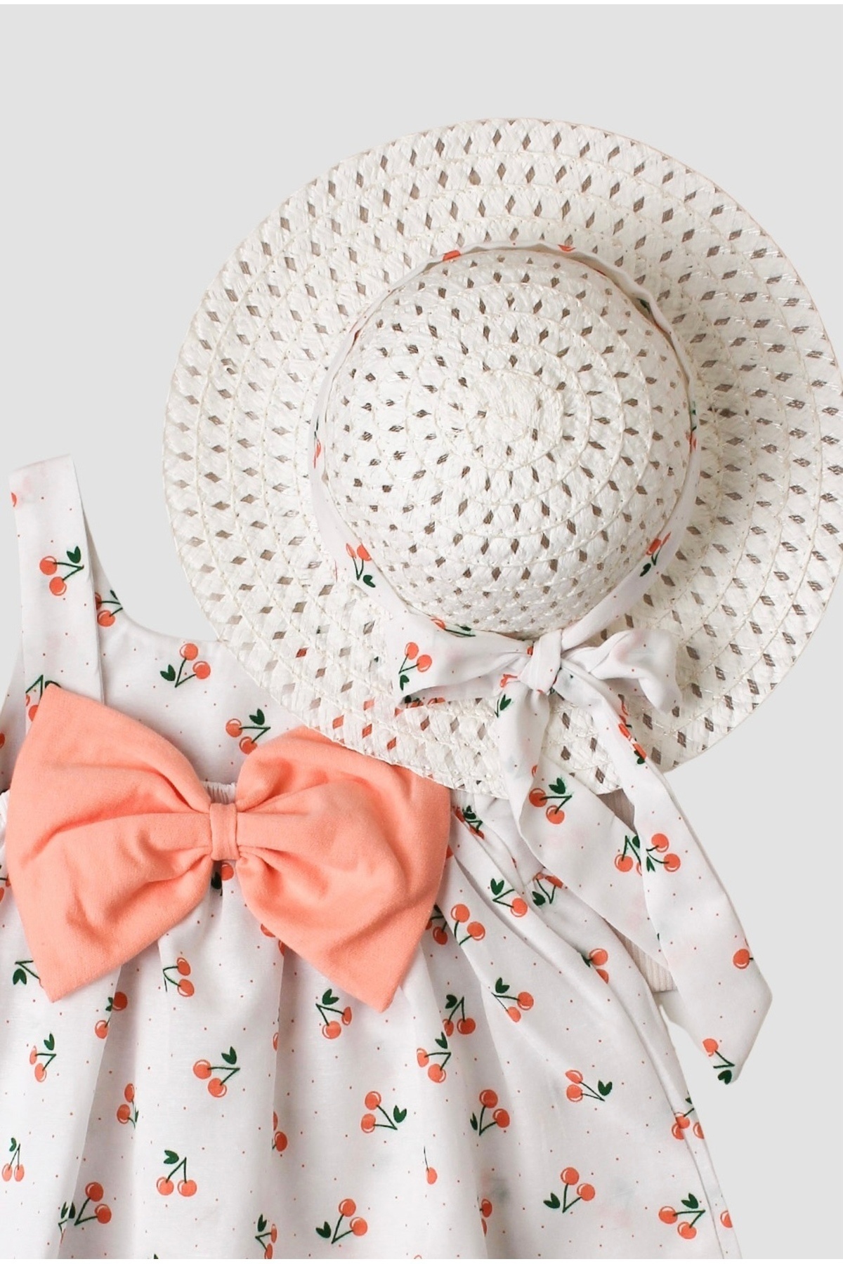 Chicsy Baby Kiraz Desenli Şapkalı Fiyonklu  Kız Bebek Elbisesi fotoğrafı 4 (önizleme)