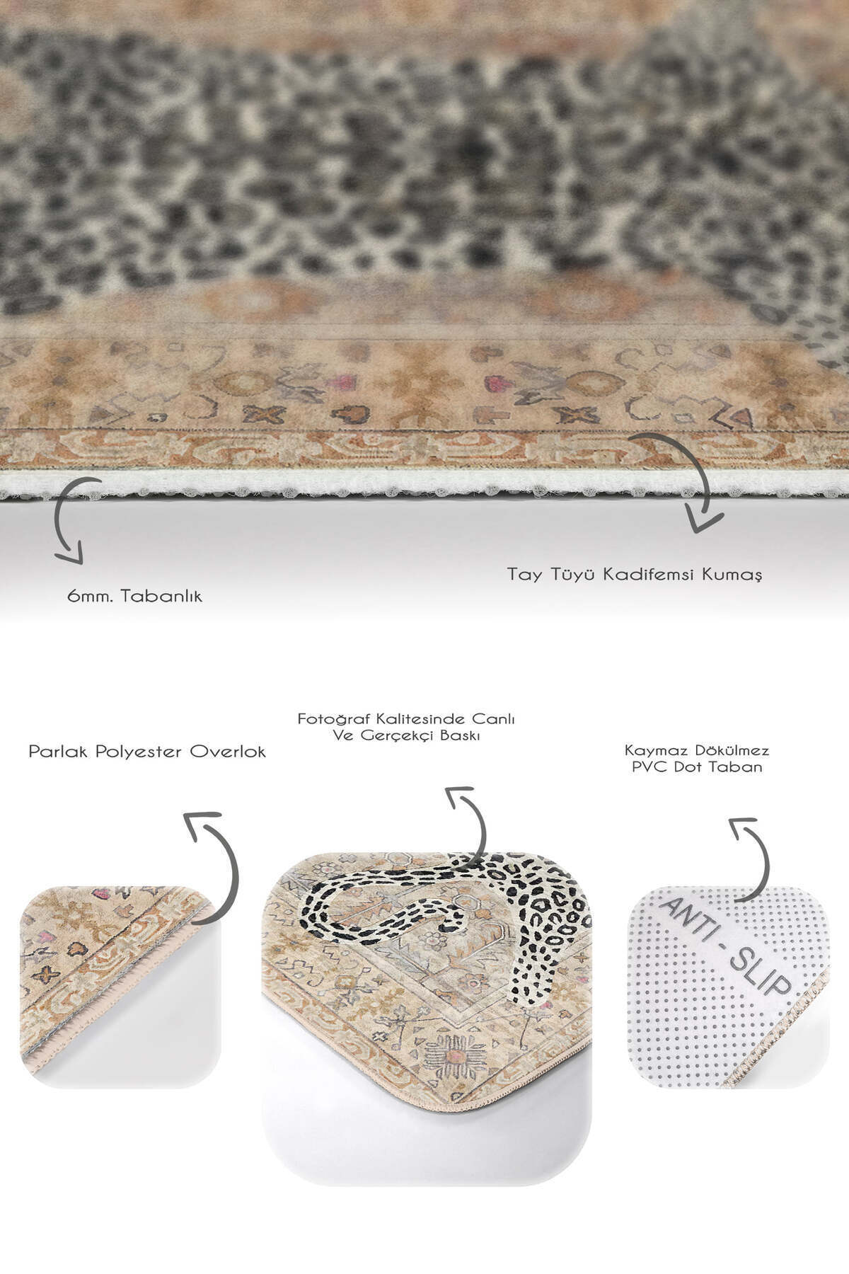 IdeCraft-Leopard Post Ethnic Patterned Beige Non-Slip Sole Washable 2-Piece Bath Mat Set 6