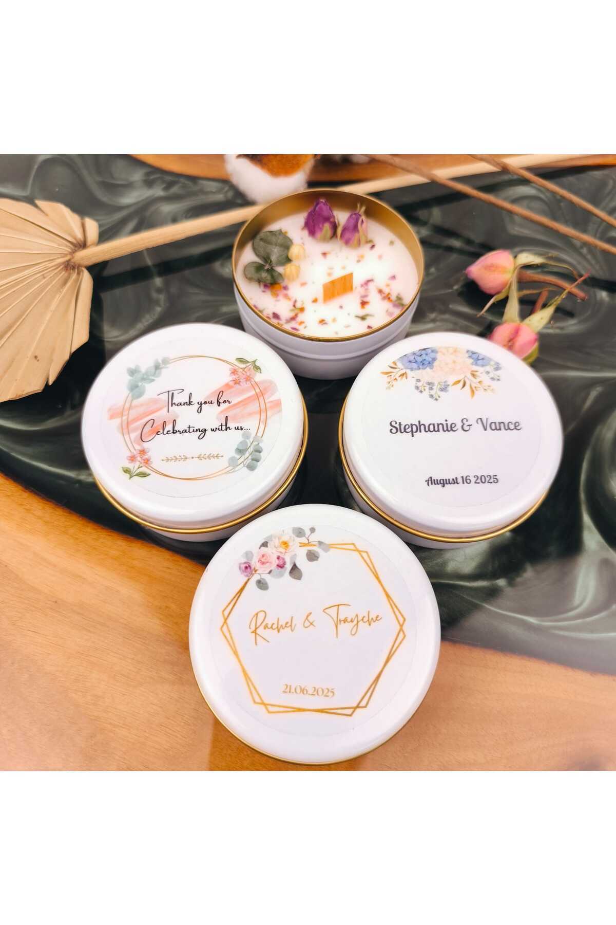 MoreAndMoreCandles Kişiye Özel, Hediye Kutulu, Kokulu Soya Mum - Düğün, Nişan, Bebek, Doğum Günü Çiçekli Mum (10 ADET) fotoğrafı 7 (önizleme)