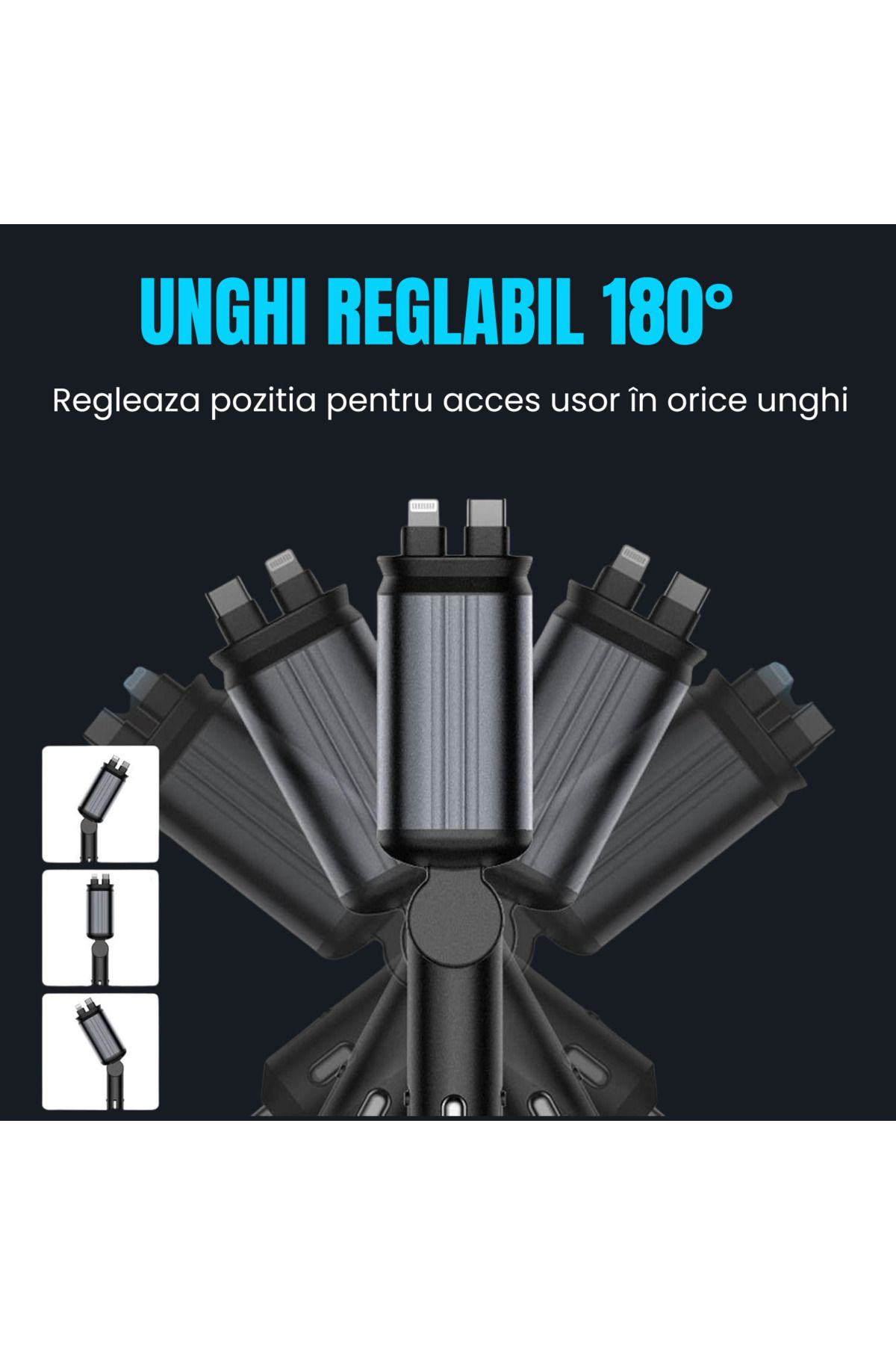 SellerRasov doar pregatiti-Incarcator Auto 4 In 1, 66w, Incarcare Rapida, Proiectie Led, Cabluri Type-c Si Lightning 6