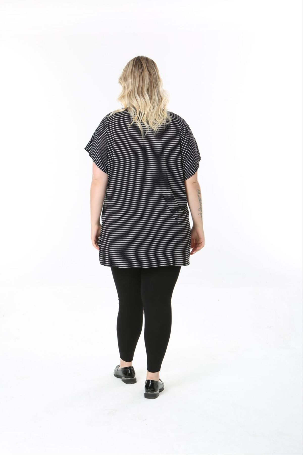tıgersıze-Plus Size Oversize Model Soft Viscosa Fabric Striped Flower Patterned Bluz 3