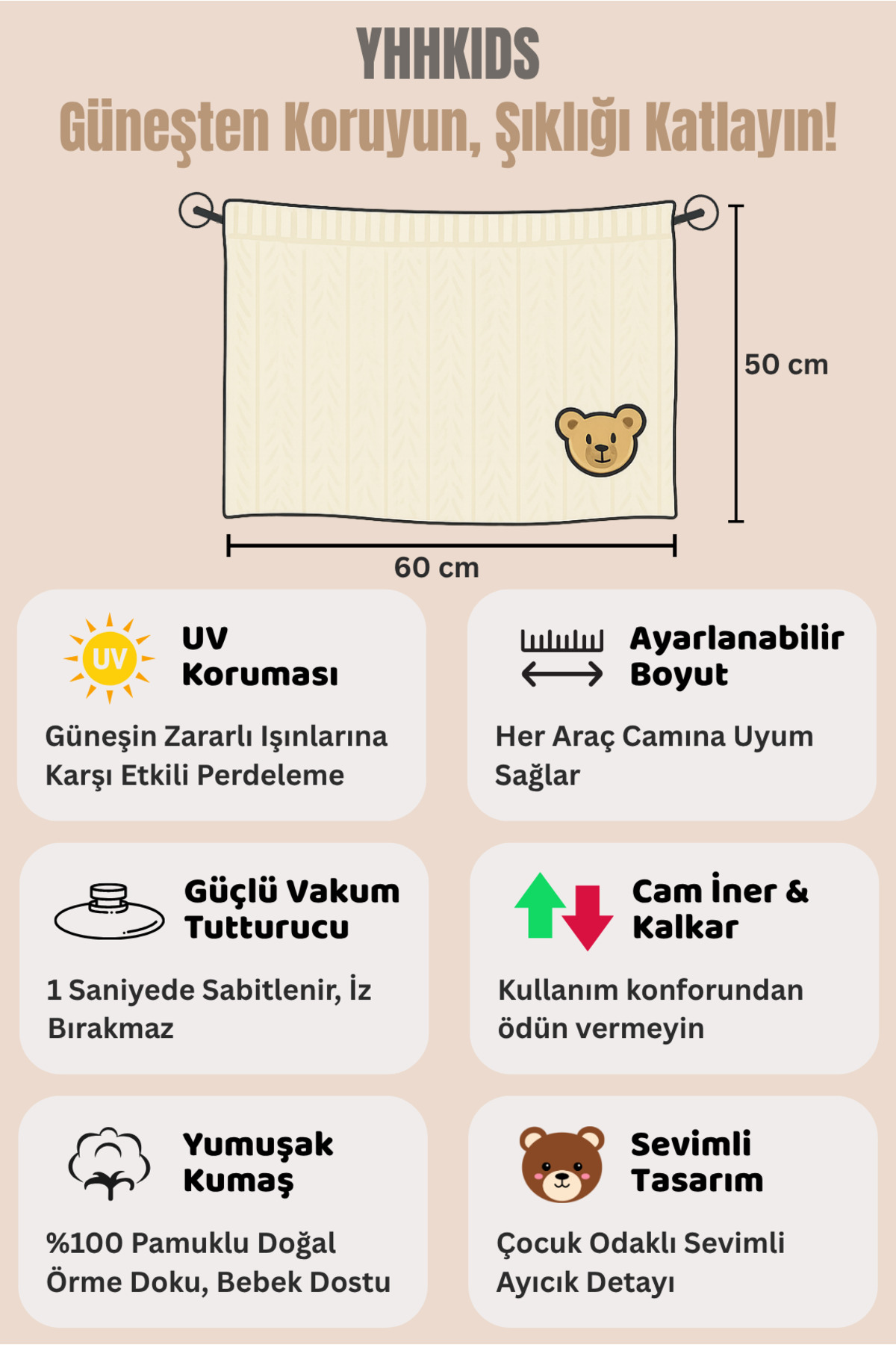 YHH Kids SunGuard Ayarlanabilir Vakumlu Araç Güneşlik Perdesi Tüm Araçlara Uyumlu - Bebek Emzirme Perdesi fotoğrafı 2 (önizleme)