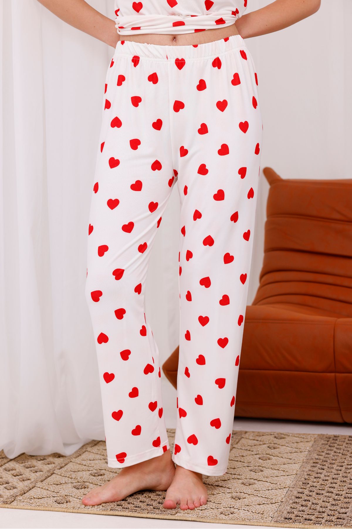 Arvin Pijama-Women's Heart Soft Textured Short Sleeve Knitted Pajamas Set 5