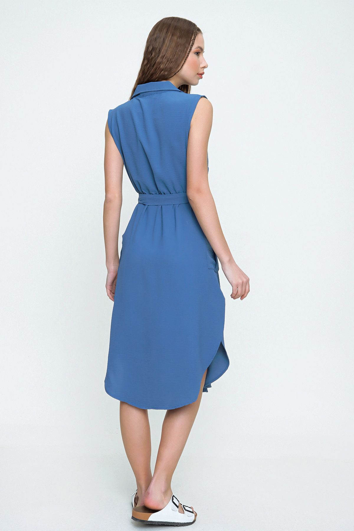 NEW LAVİVA-Jachetă Indigo pentru femei, cu decolteu dublu, rochie cu talie elastică - 700-2881 7