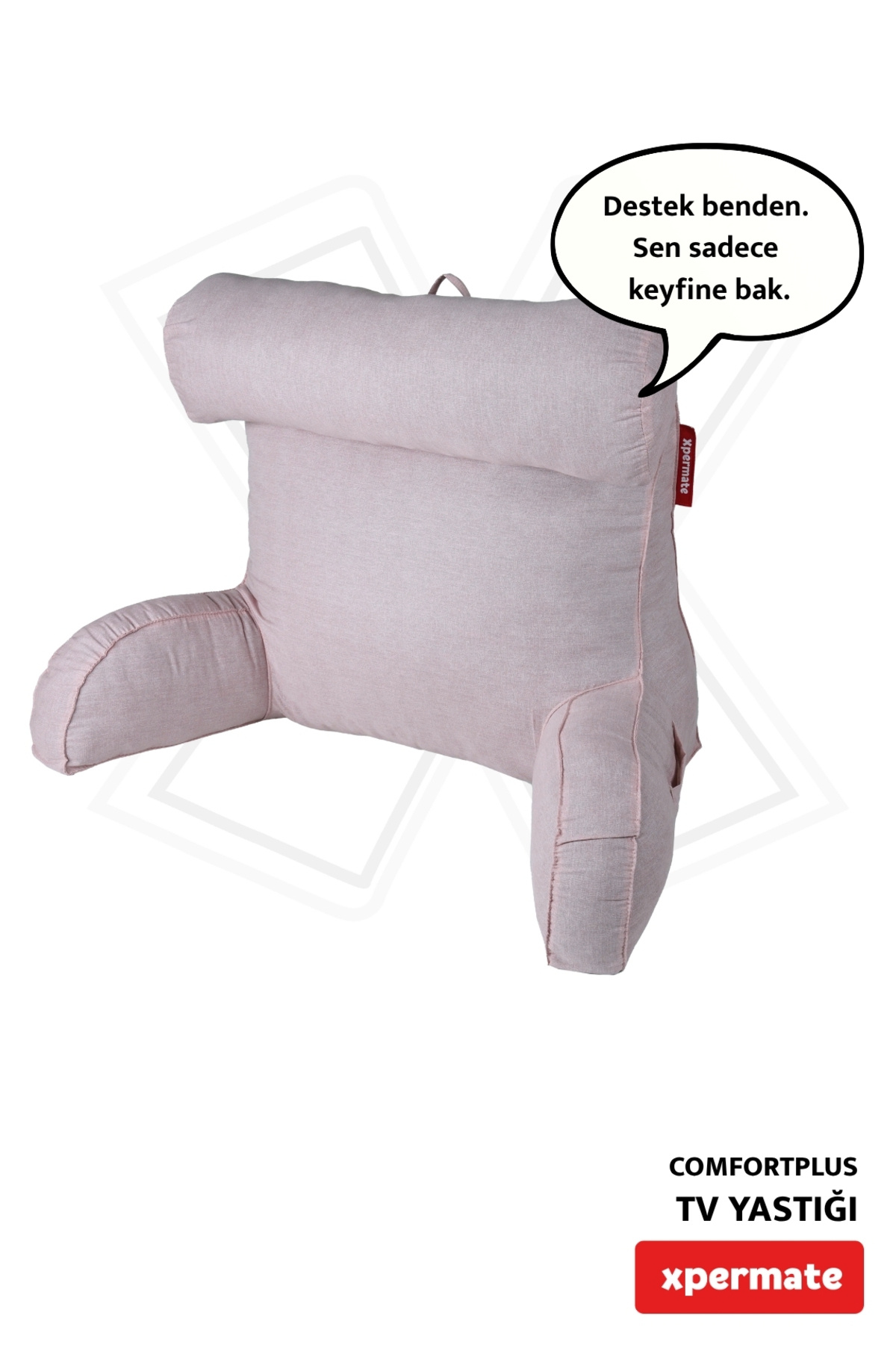 XPERMATE-Pink Comfortplus Tv Pillow - Triangular Pillow with Sleeves, Back Rest, and Lumbar Support 1