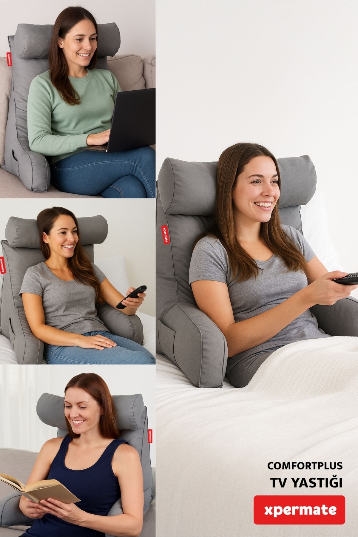 XPERMATE-Pink Comfortplus Tv Pillow - Triangular Pillow with Sleeves, Back Rest, and Lumbar Support 4