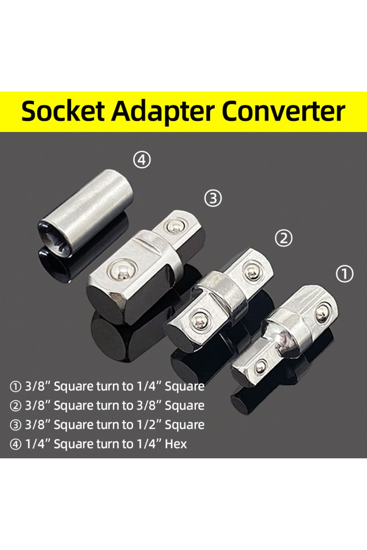 Choice-A-b-c-e 4pcs Socket Adapter Converter Reducer Set 3/8 To 1/2 3/8 1/4 1/2 To 1/2 Impact Drive Ratchet 1