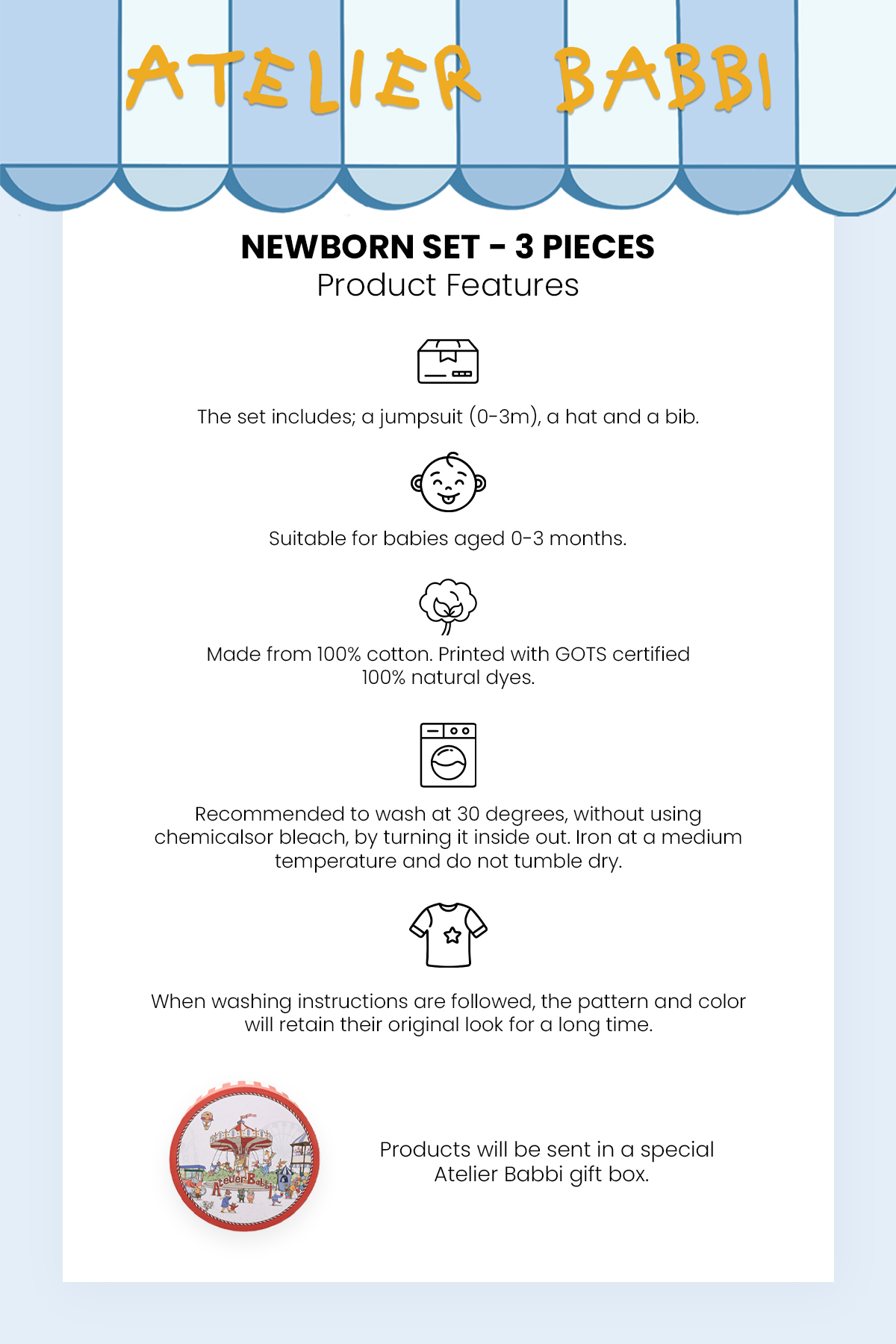 Atelier Babbi %100 Pamuk 3'Lü Yenidoğan Seti - Funfair fotoğrafı 5 (önizleme)