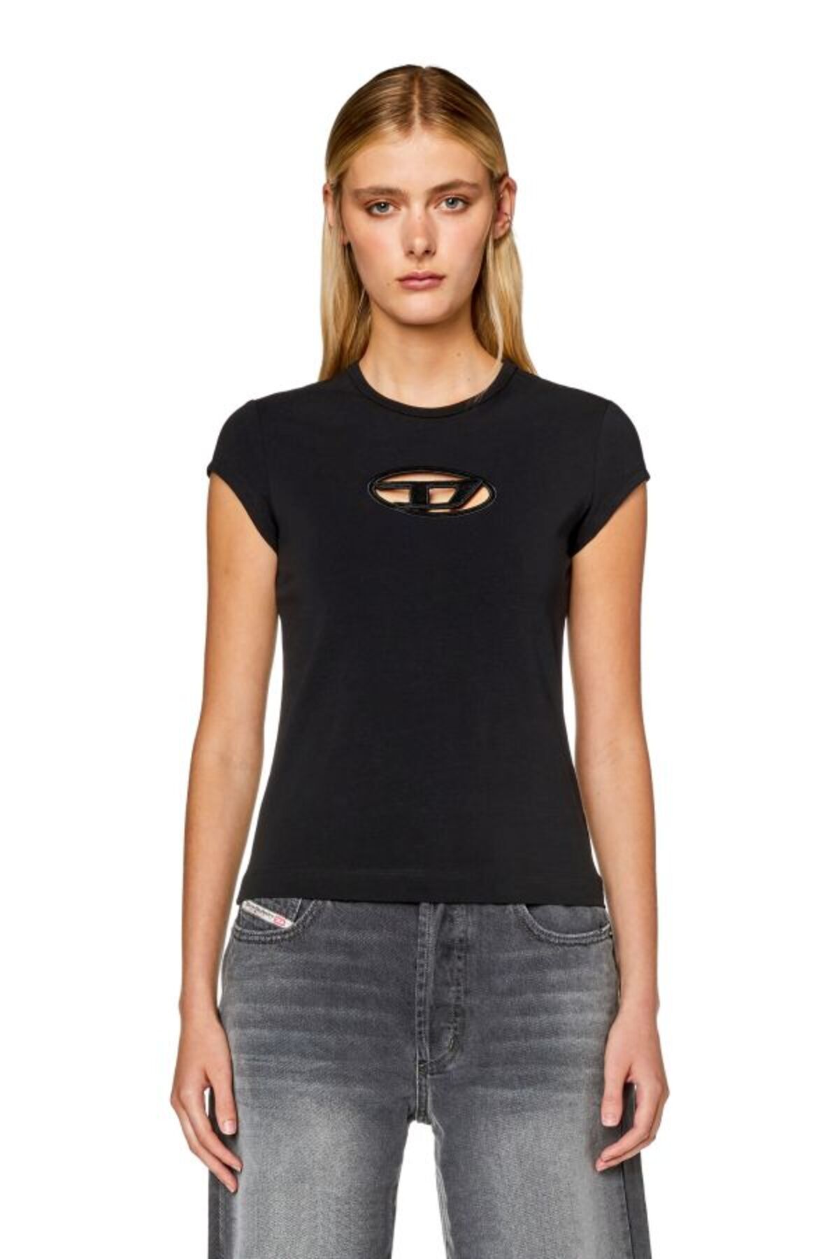 Diesel-Tricou negru pentru femei Oval-d Logo 3