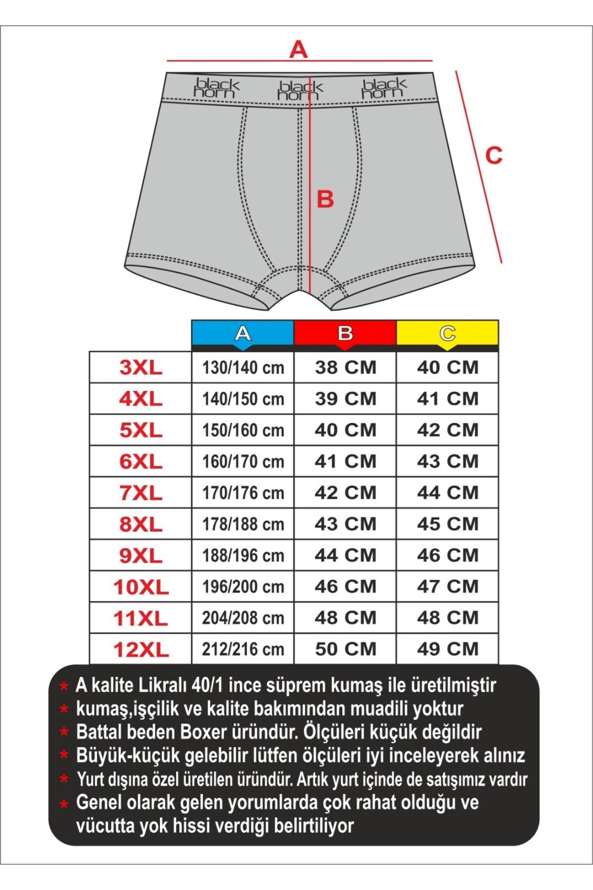 BlackHorn Büyük Beden Boxer Battal Boy Likralı Boxer 3 Adet görsel 8