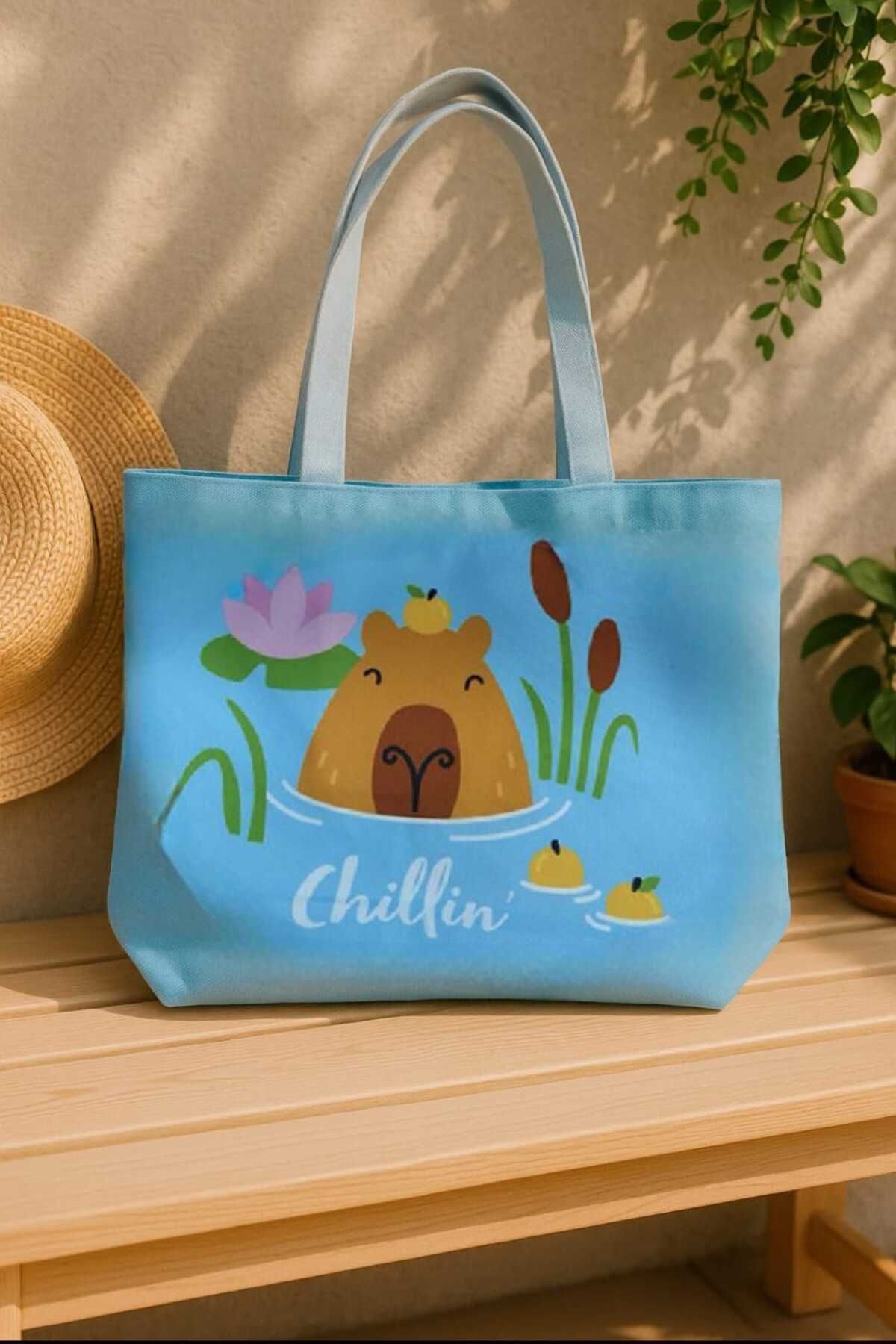 Puckator-Beach Bag, Capybara, Funny Message 'chillin', Lightweight/Spacious, With Zipper And Internal Pocket 2