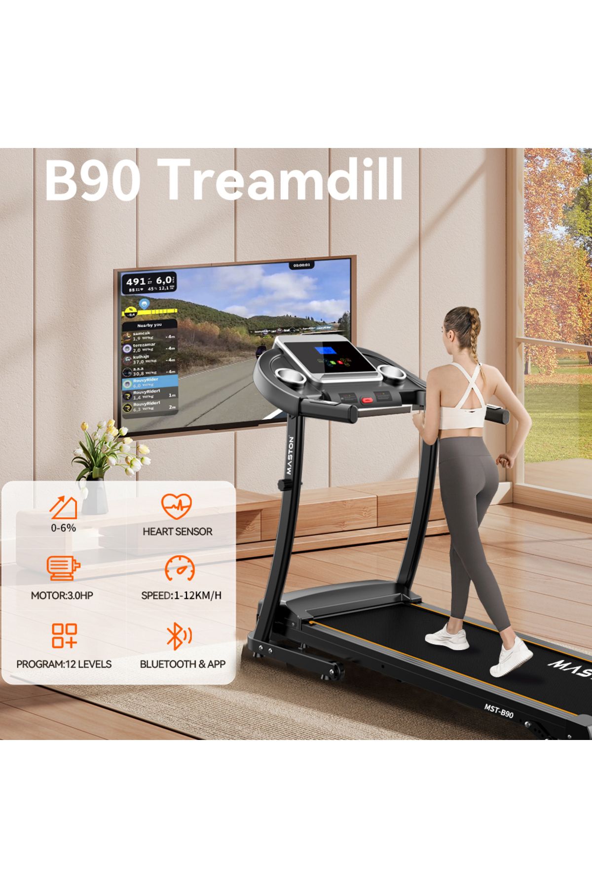 MASTON-Treadmill MST-B90 FoldableTreadmill, Treadmill Machine with Manual incline for Home Use 5