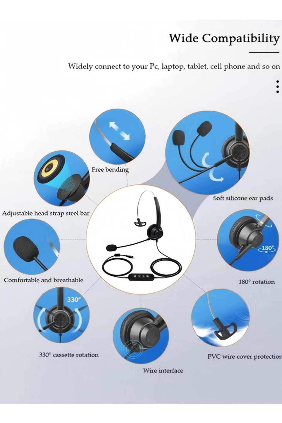 Generic-Wired Headset With Microphone Bluetooth Headphone With Noise Canceling 5