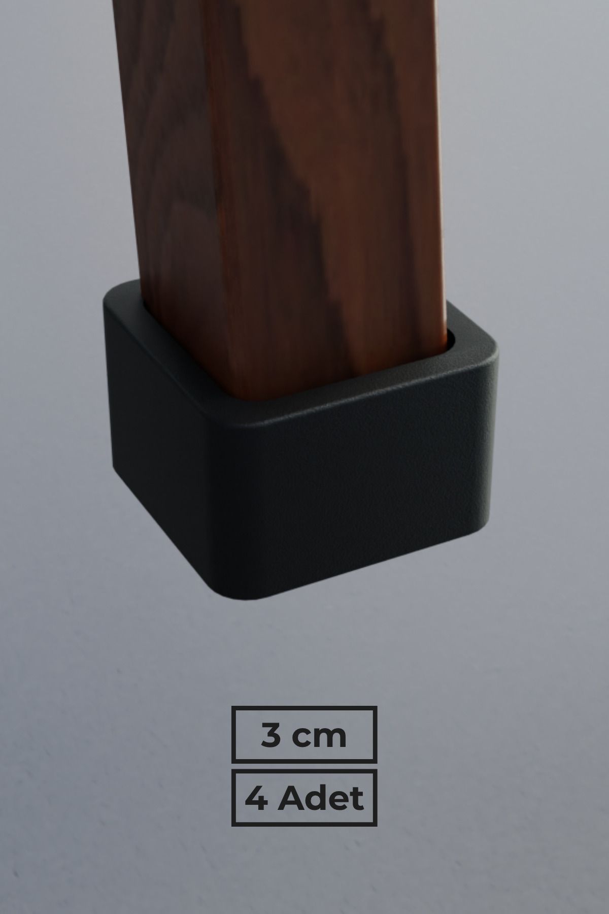 wooden lane studio 30x30 mm Siyah Kare PVC Sandalye Ayak Pabucu – 4’lü Set – Sessiz ve Parke Koruyucu