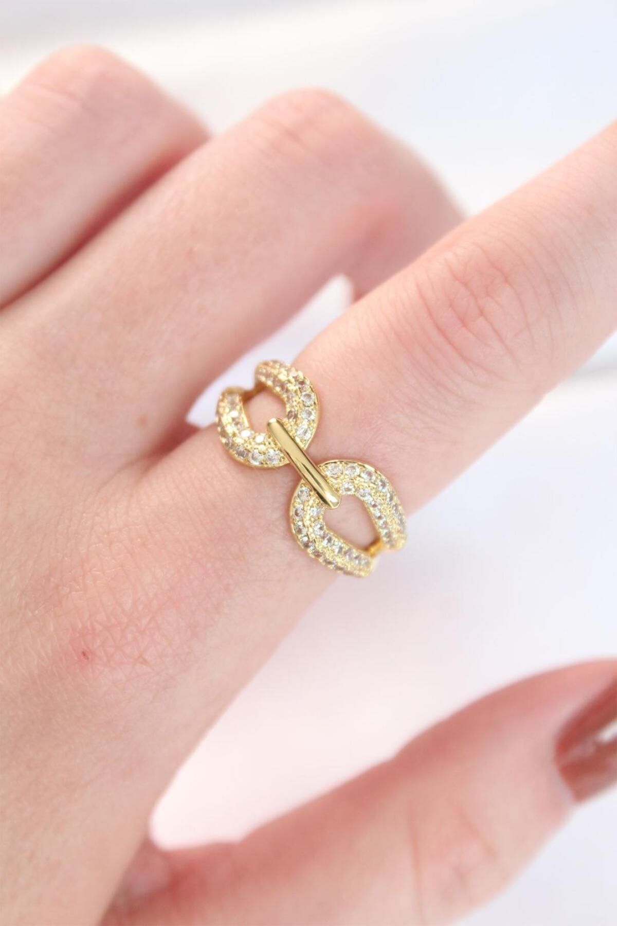 REBORN DESIGN Zirkon Taşlı Gold Renk Ayarlanabilir Yüzük