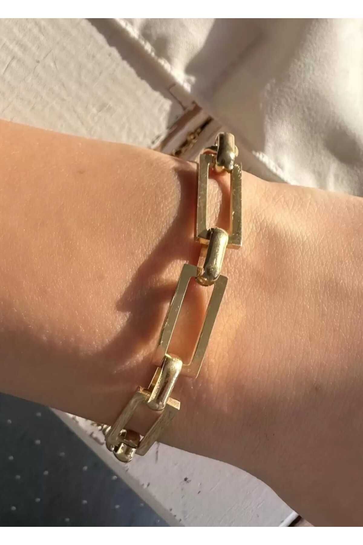Jewerly Çelik Gold bileklik kare detaylı