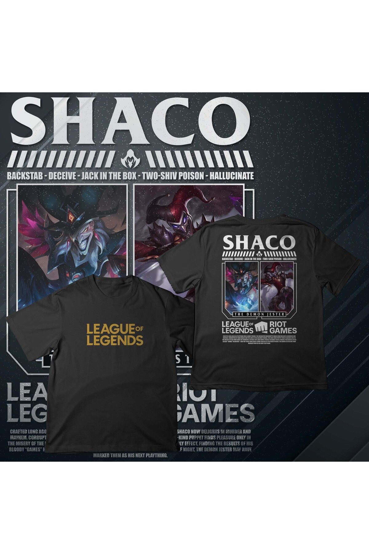 EZ Design League of Legends - SHACO - Baskılı Oversize T-shirt