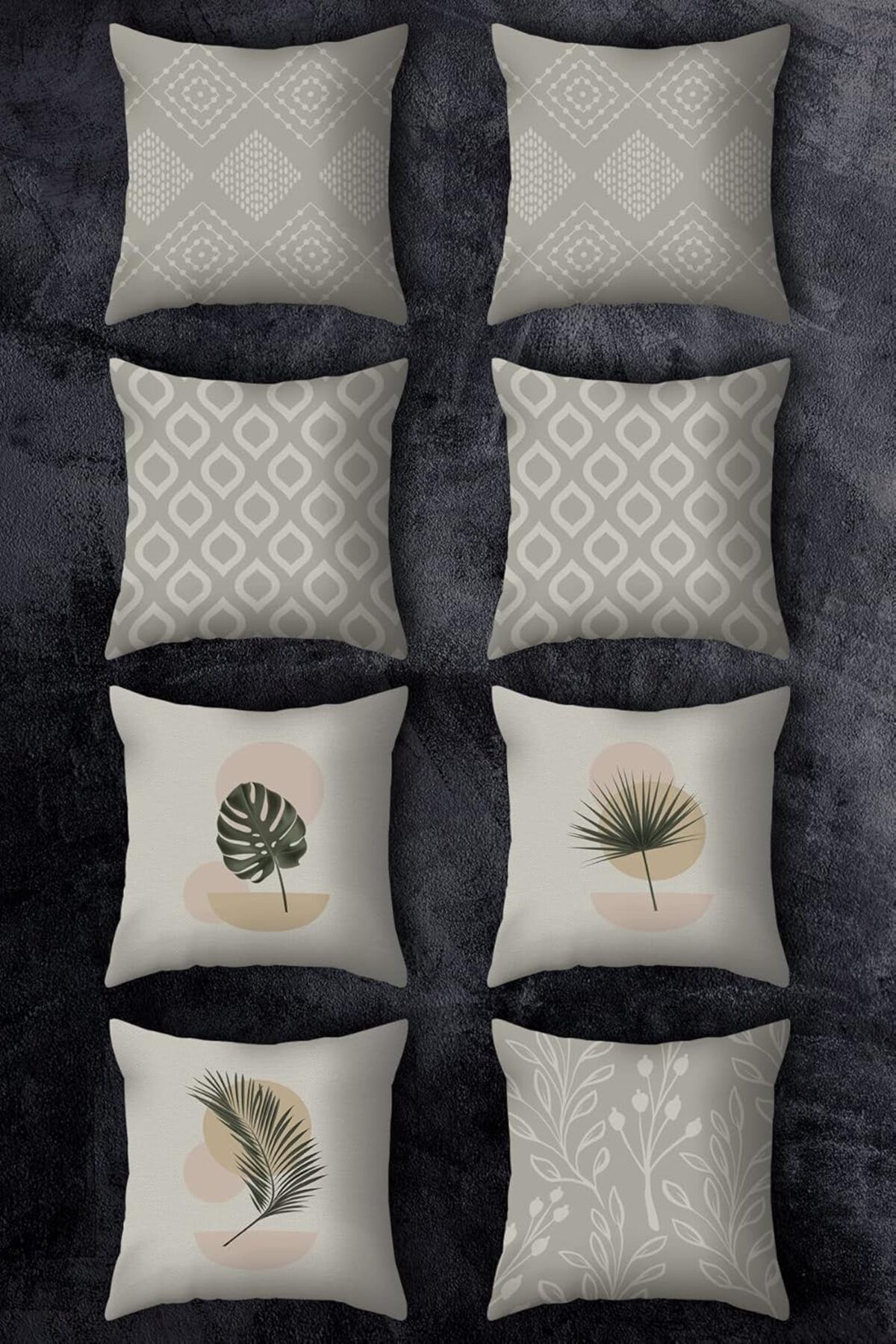 Mena Rise BlackShop Çift Tarafı Baskılı 43x43 Kırlent Kılıfı 8'li Set Kombini 1064272